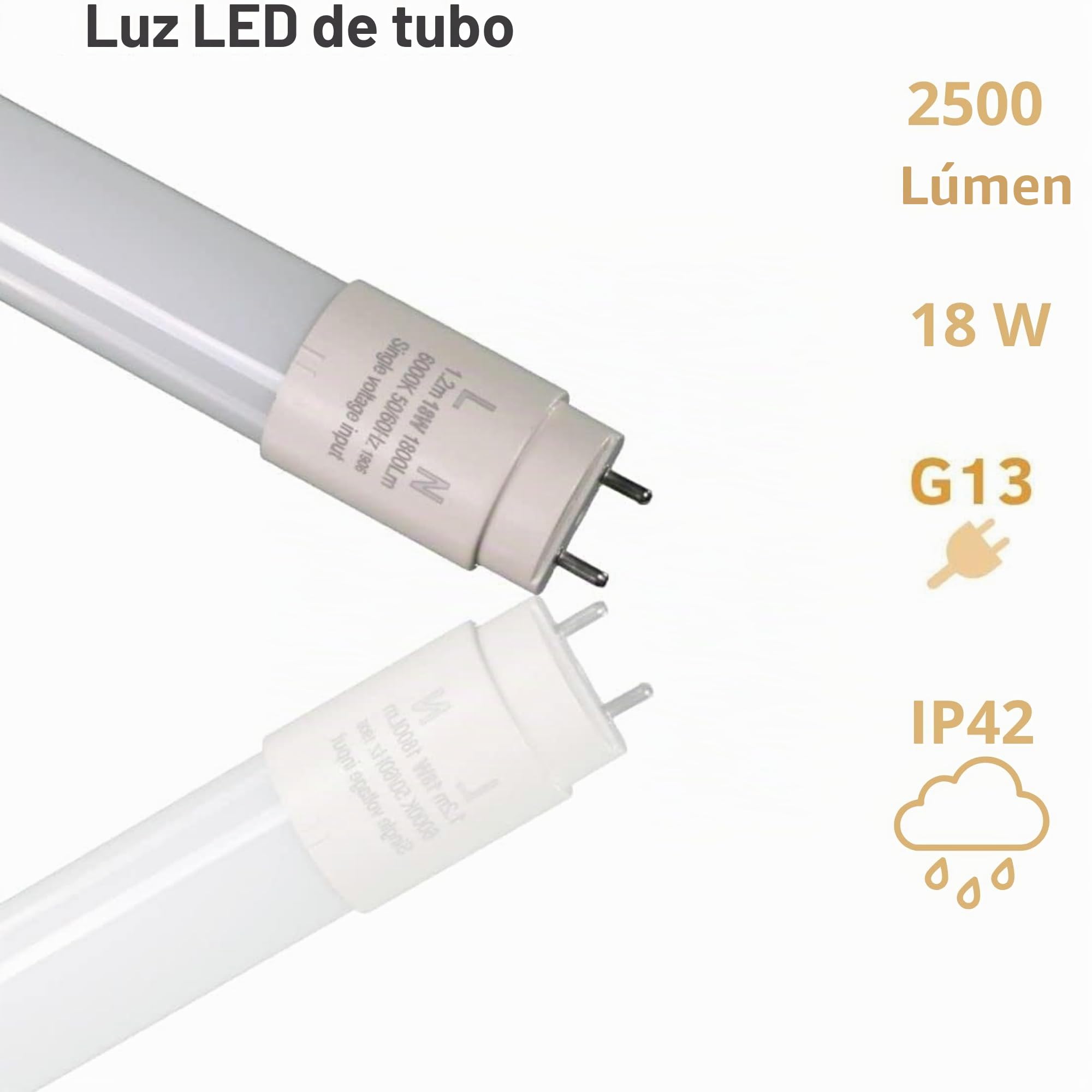Jandei - Pack 10 Tubo LED 120cm 18W, Blanco Frío 6000K, 2520 Lúmenes, Standard T8 Conector G13, Reemplaza Neón Fluorescente 36W, Cebador LED Incluido, Conexión 1 Lado
