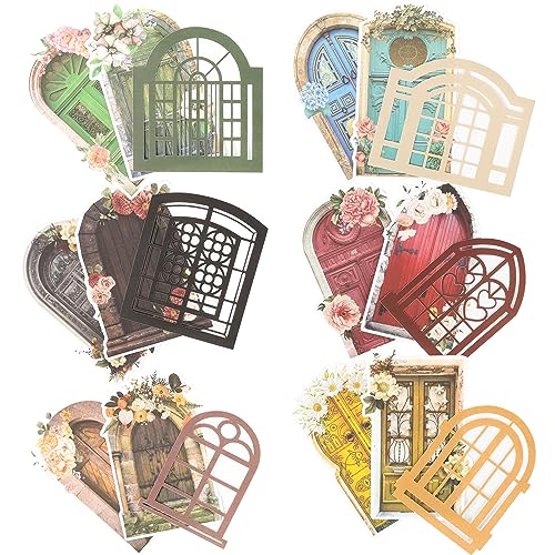 Aesthetic Scrapbook Paper, 90Pcs Vintage Garden Door Junk Journal Journaling Scrapbooking Supplies, Materials Bullet Kit Art Album Planners Diary DIY Crafts Embellishment (Windows)