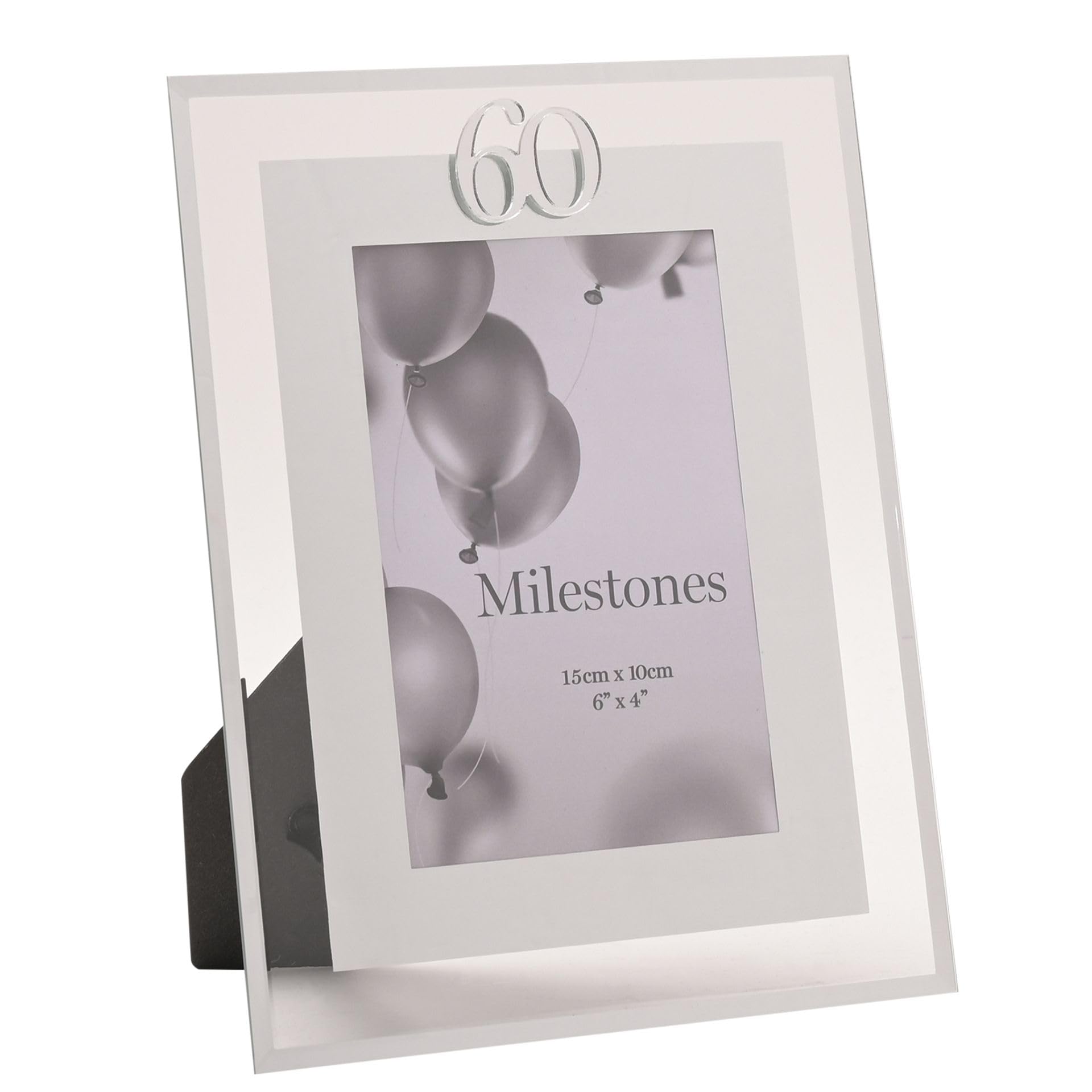 Widdop Milestones Mirror Border Photo Frame Age 60 - Photo Frame For Birthdays - Aperture 6" x 4" - Stylish Design Gift For Birthday Picture Frame