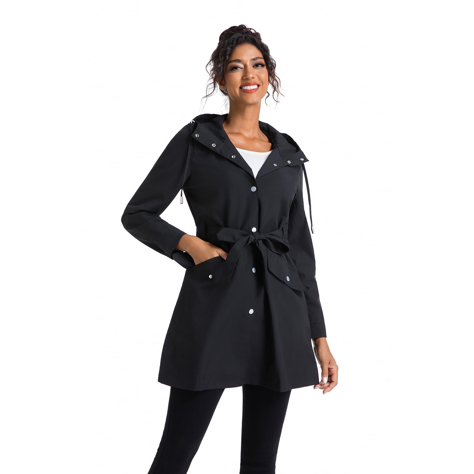 Rain Jacket Women Waterproof Lightweight Raincoat with Hood Long Trench Coat for Women Windbreaker Spring Jacket