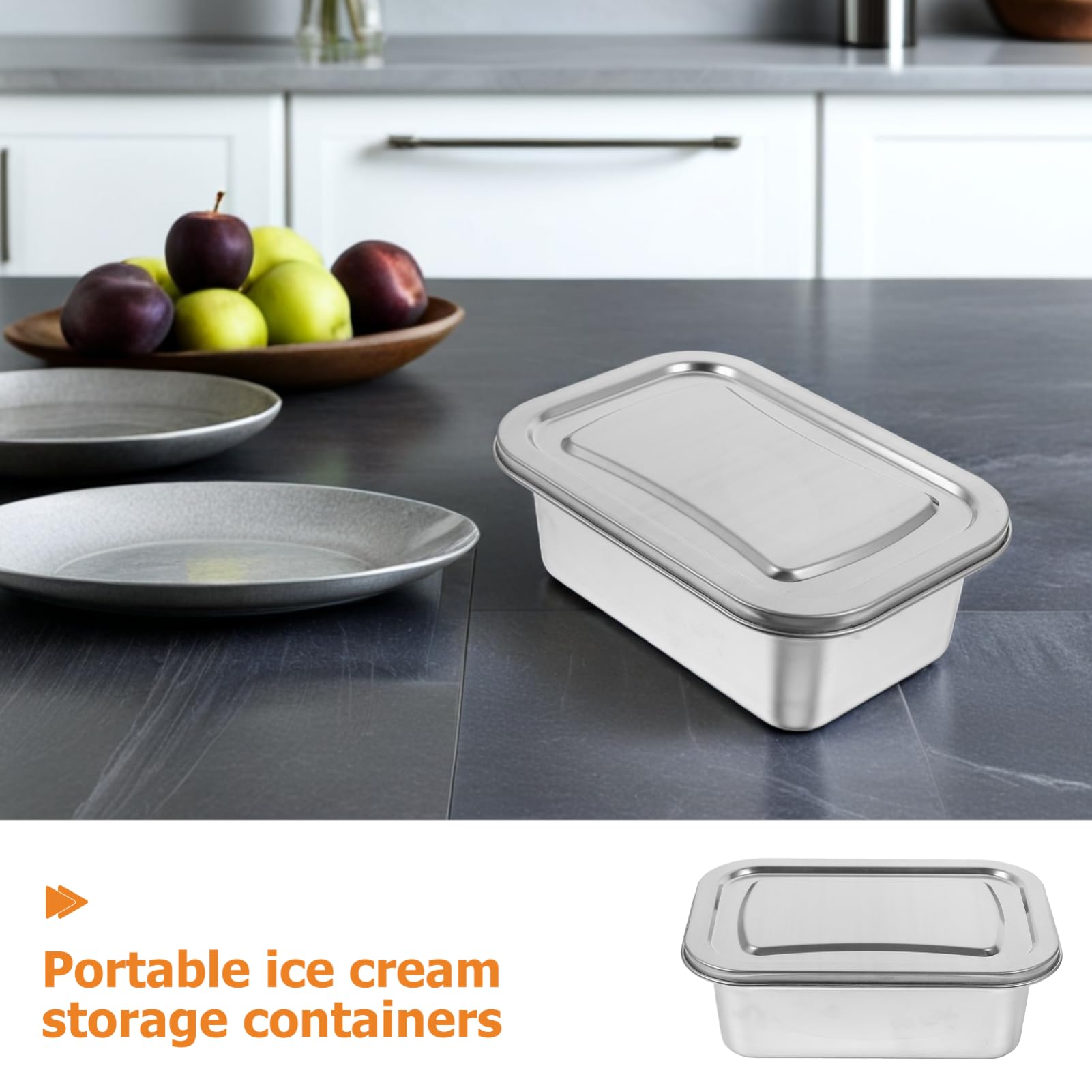 Zerodeko Scatola Conservazione Gelato in Acciaio Inox 1600ml con Coperchio 2 Pezzi per Picnic e Viaggi