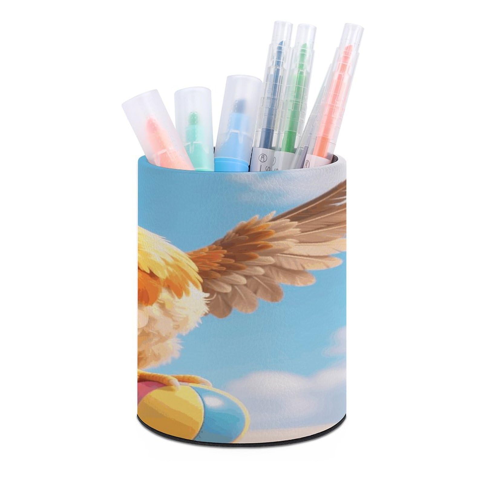 FekiLoot Round Leather Pen Holder - Multipurpose Desk Organizer, Modern Pencil Cup, Funny Rooster Chicken Pencil Holder, Unique Makeup Brush Holders for Office Home Supplies & Gifts