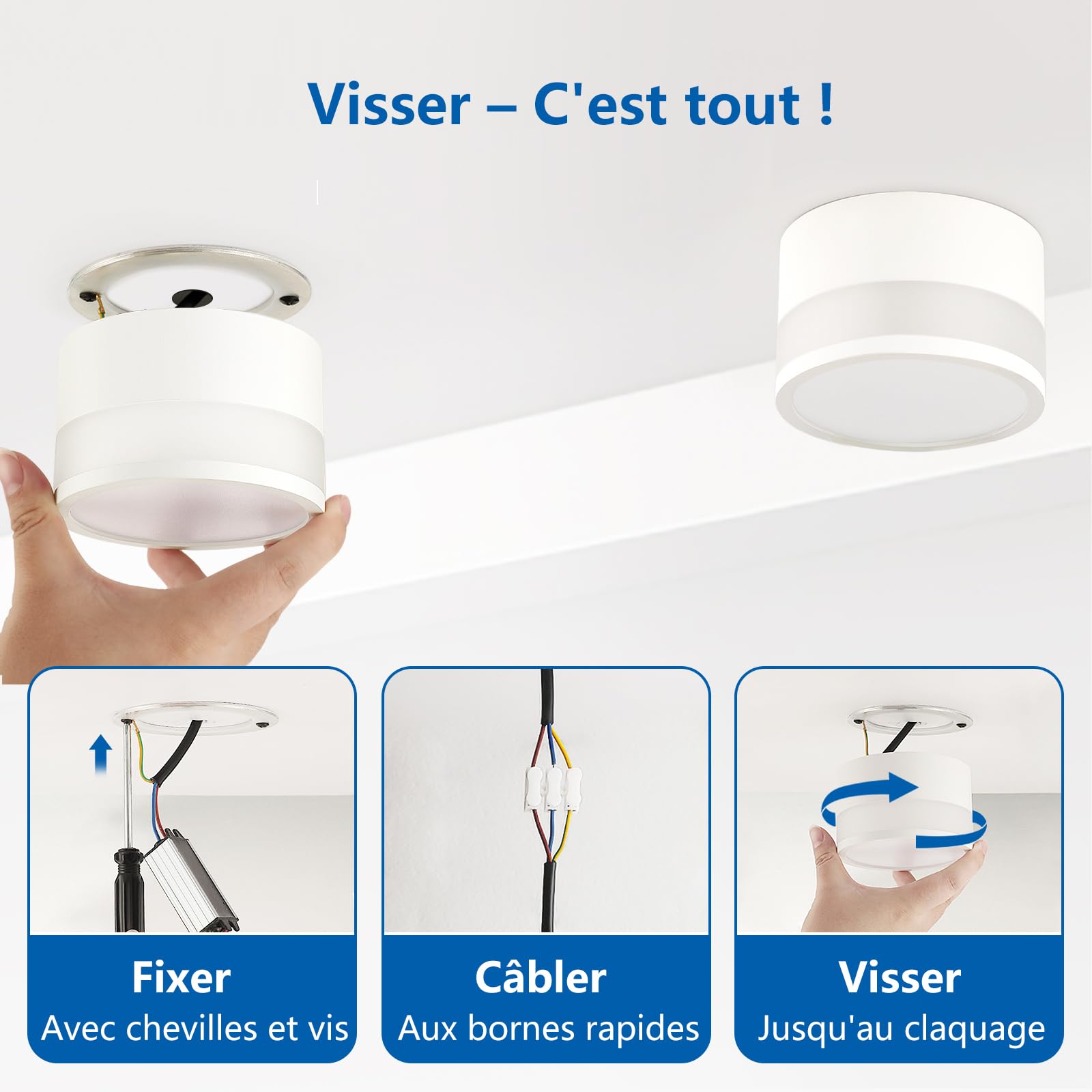 ZIZZLER 2 Spot Saillie Exterieur Salle de Bain IP44 Etanche, Plafonnier Spot Led Tube en Saillie Cylindre Couloir Entree, 12W Blanc Chaud Surface Mounted Luminaire Couloir Cuisine Ø10cm