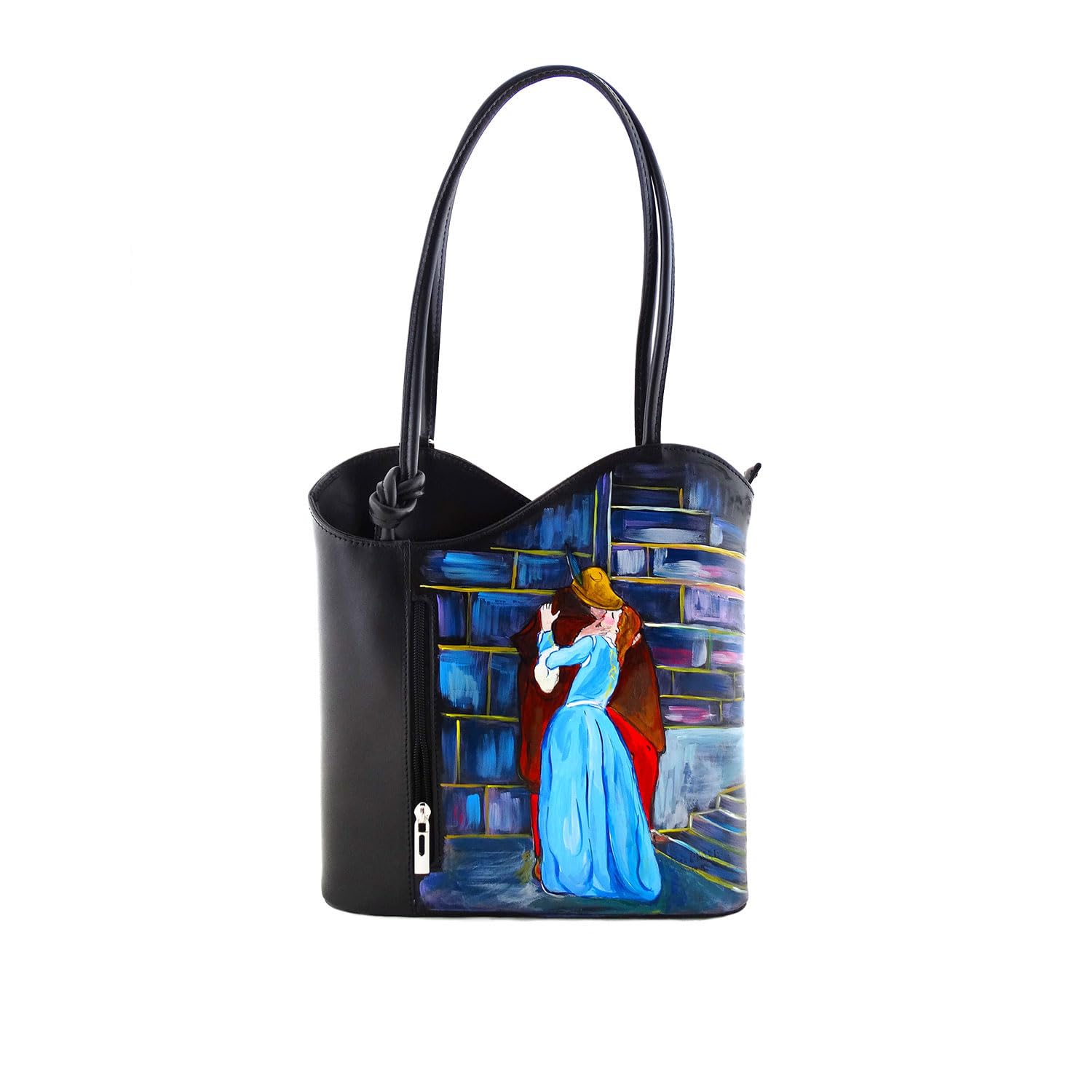 Arte Lisanti Borsa in Pelle Dipinta a Mano – IL BACIO DI HAYEZ – a Mano, a Tracolla, Pochette Donna, Idea Regalo, Artigianato Italiano, Made In Italy, Vera Pelle, Tote Bag, Elegante Di Alta Qualità