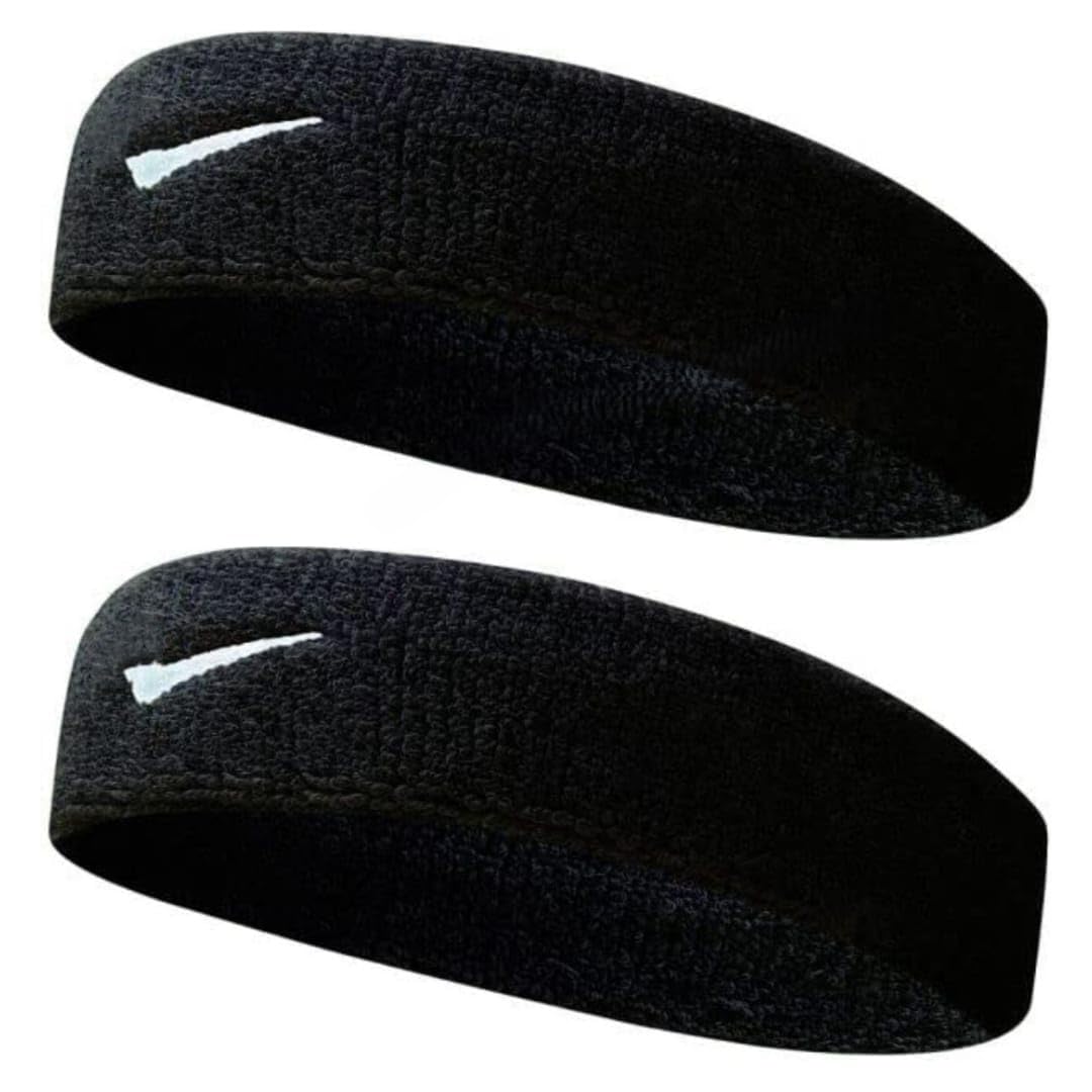 Moisture Wicking and Non-Slip Exercise Workout Cotton Headband for Men and Women (Black, 2 Piece)