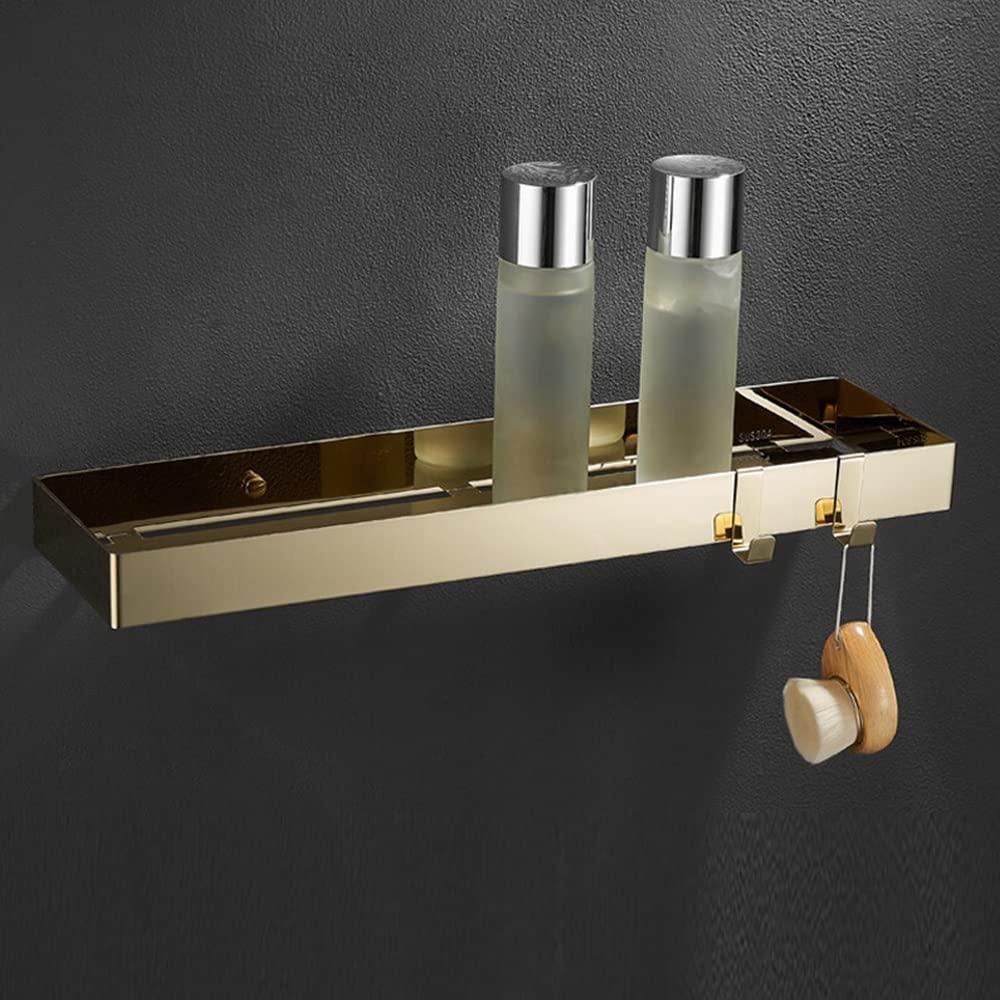 BAHELS Shower Caddy Gold Bathroom Shelf 304 Stainless Steel Shower Holder With Hooks Bathroom Storage Rack Nail Punched