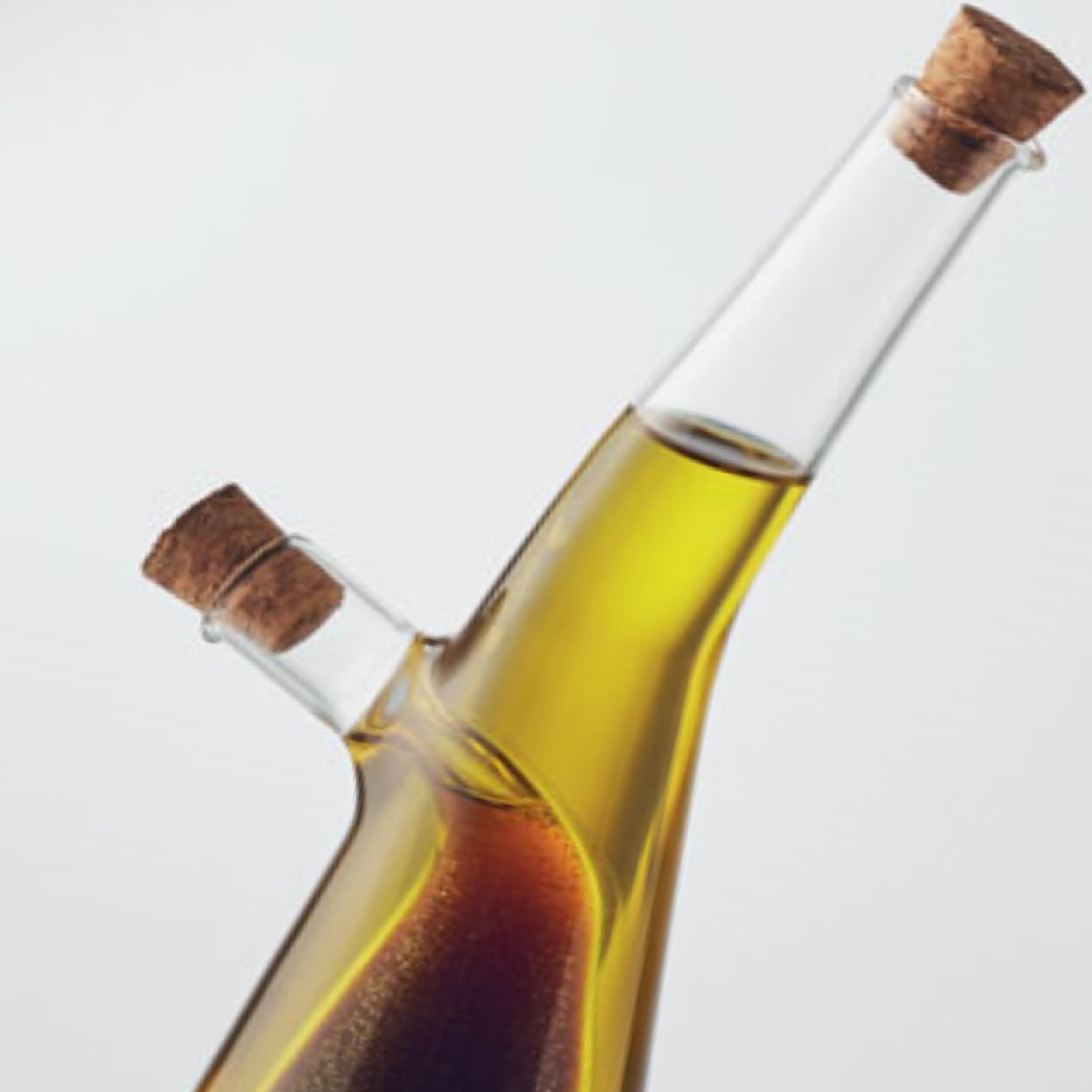 noTrash2003 Dispensador de vinagre y aceite 2 en 1 de cristal con corcho vinagre y aceite de borosilicato cámara interior 80 ml exterior 300 ml ensalada cocina mesa de comedor