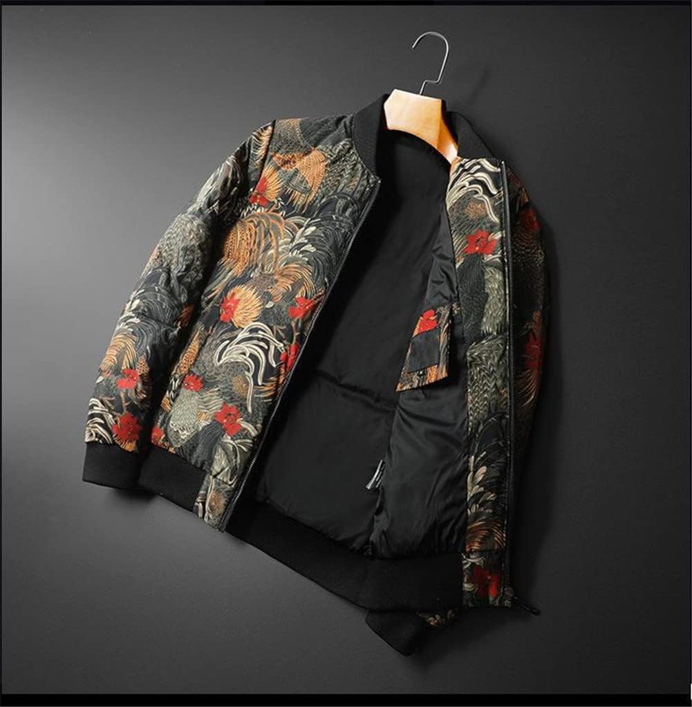 Youllyuu Winter Down Jackets Stand Collar All Over Printed Men's Down Coats Slim Jackets Plus Size