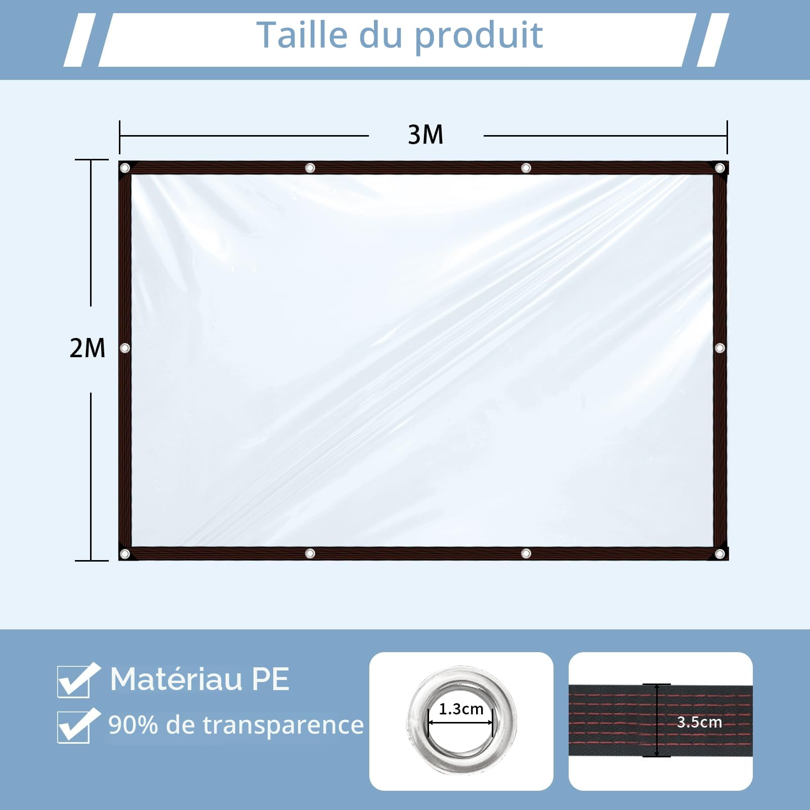 Bâche imperméable Transparente avec œillets-pour Meubles de Jardin-Utilisable en extérieur-Imperméable à la Pluie-Isolation des Plantes-Résistant à la poussière-avec Cordon de Serrage 2x3m