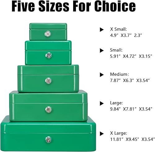 Vista 166 de KYODOLED Caja de dinero mediana con bandeja para dinero, pequeña caja de seguridad con llave, cajón de efectivo, 7.87 x 6.30 x 3.54 pulgadas, verde
