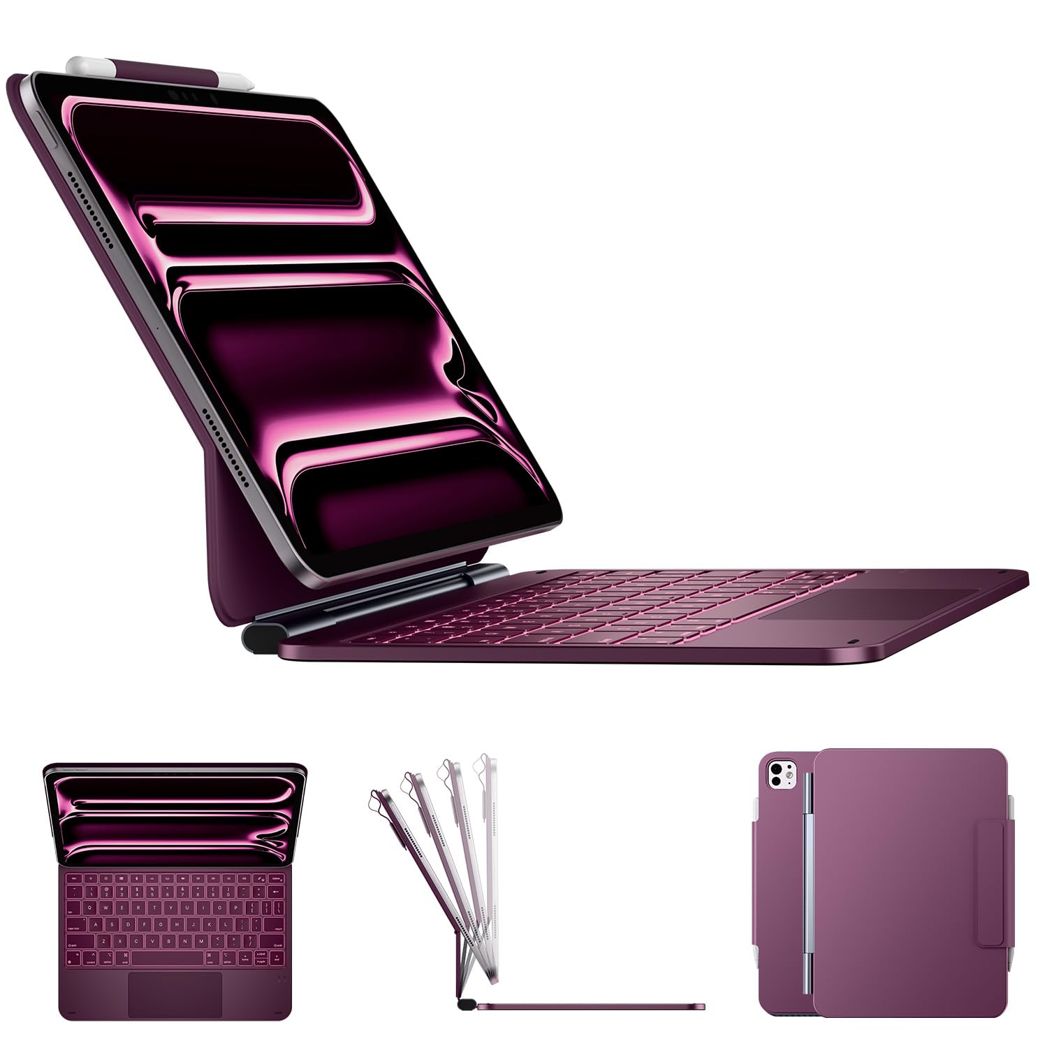 Photo 1 of typecase Edge iPad Pro 11 inch Case with Keyboard (M5/ M4), Easy-Set Floating Magnetic Stand with Multi-Touch Trackpad, 11 Colors Backlight, Pencil Holder, Raspberry?NOT for iPad Air?