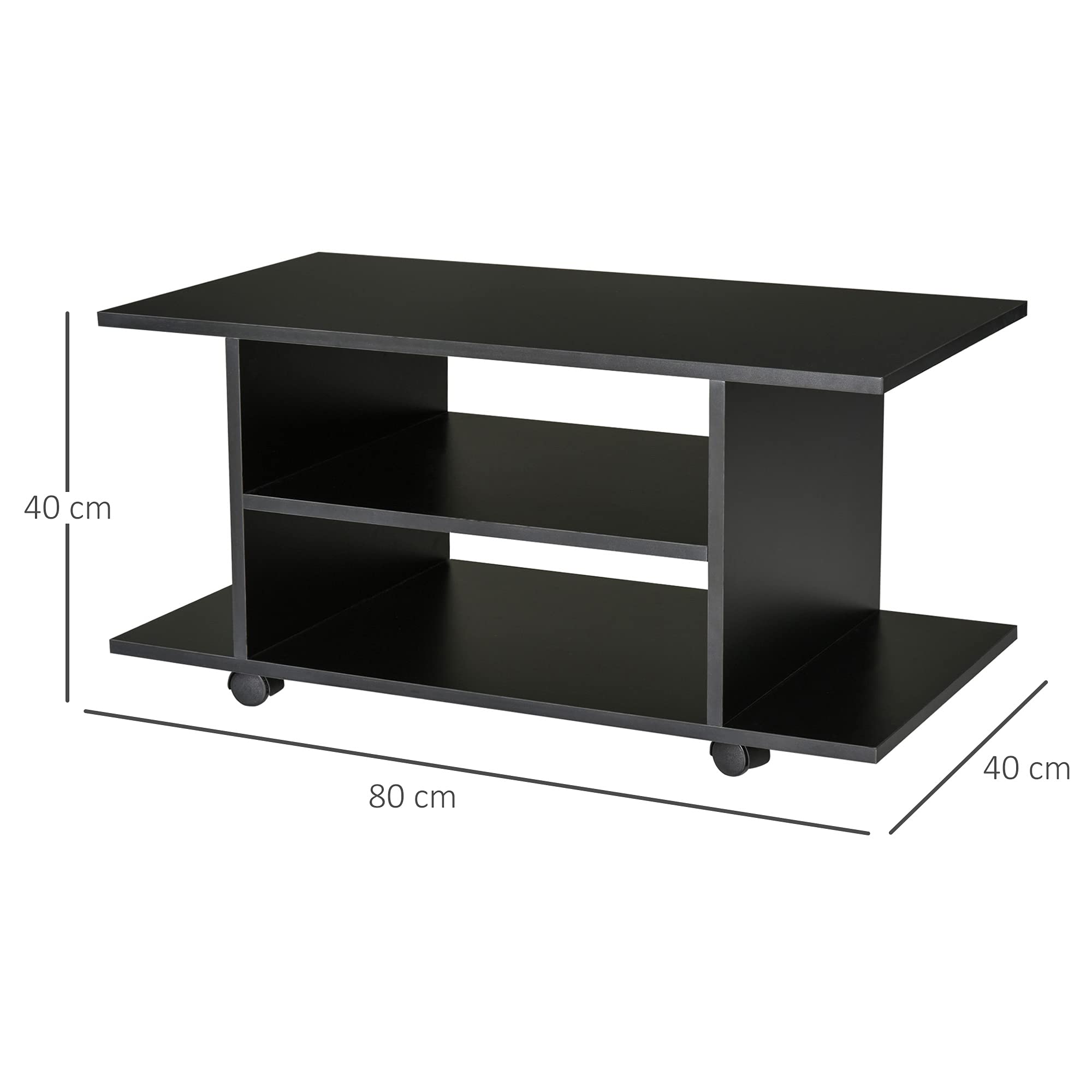 HOMCOM Mueble para Televisión con Estantes y Ruedas 80x40x40 cm Negro