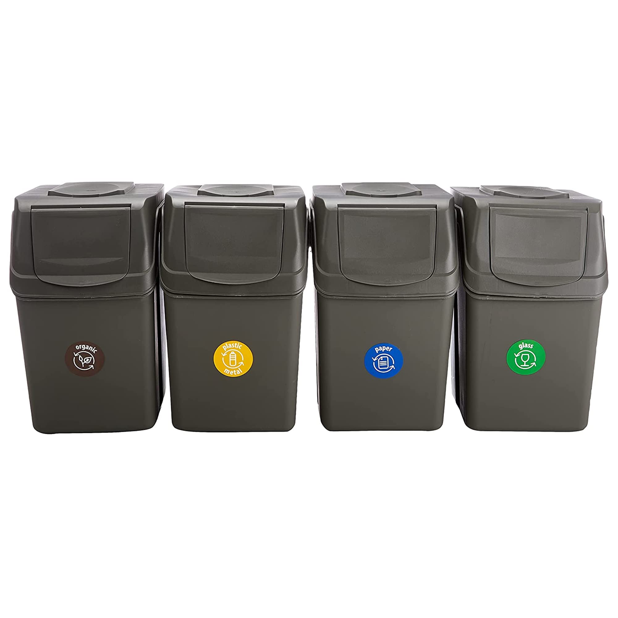 Set de 4 Cubos de Basura KEDEN SORTIBOX para Reciclado, Gris, Volumen 4x25L