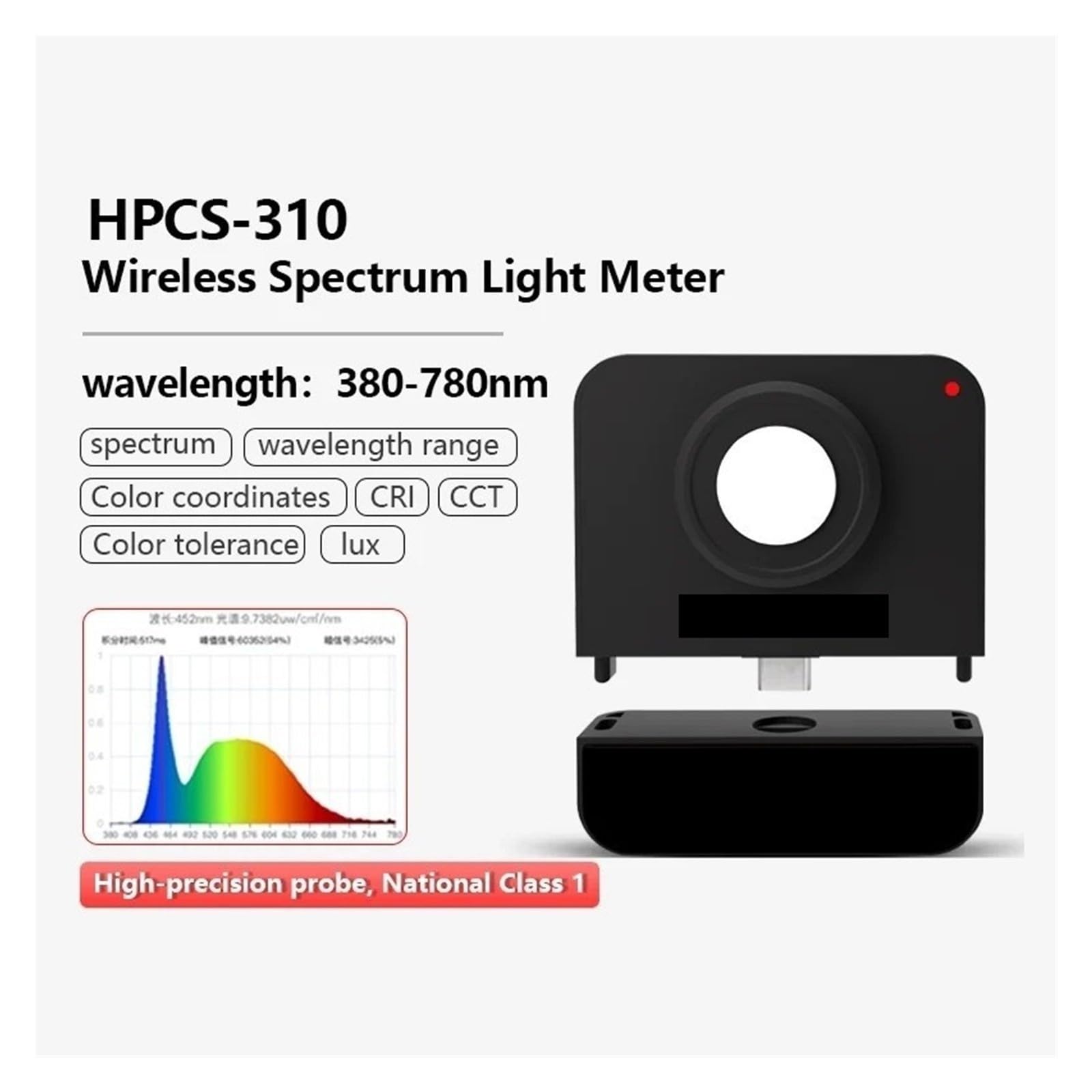 Spectromètre De Lumière Portable HPCS310, 380-780nm CCT CRI Lux