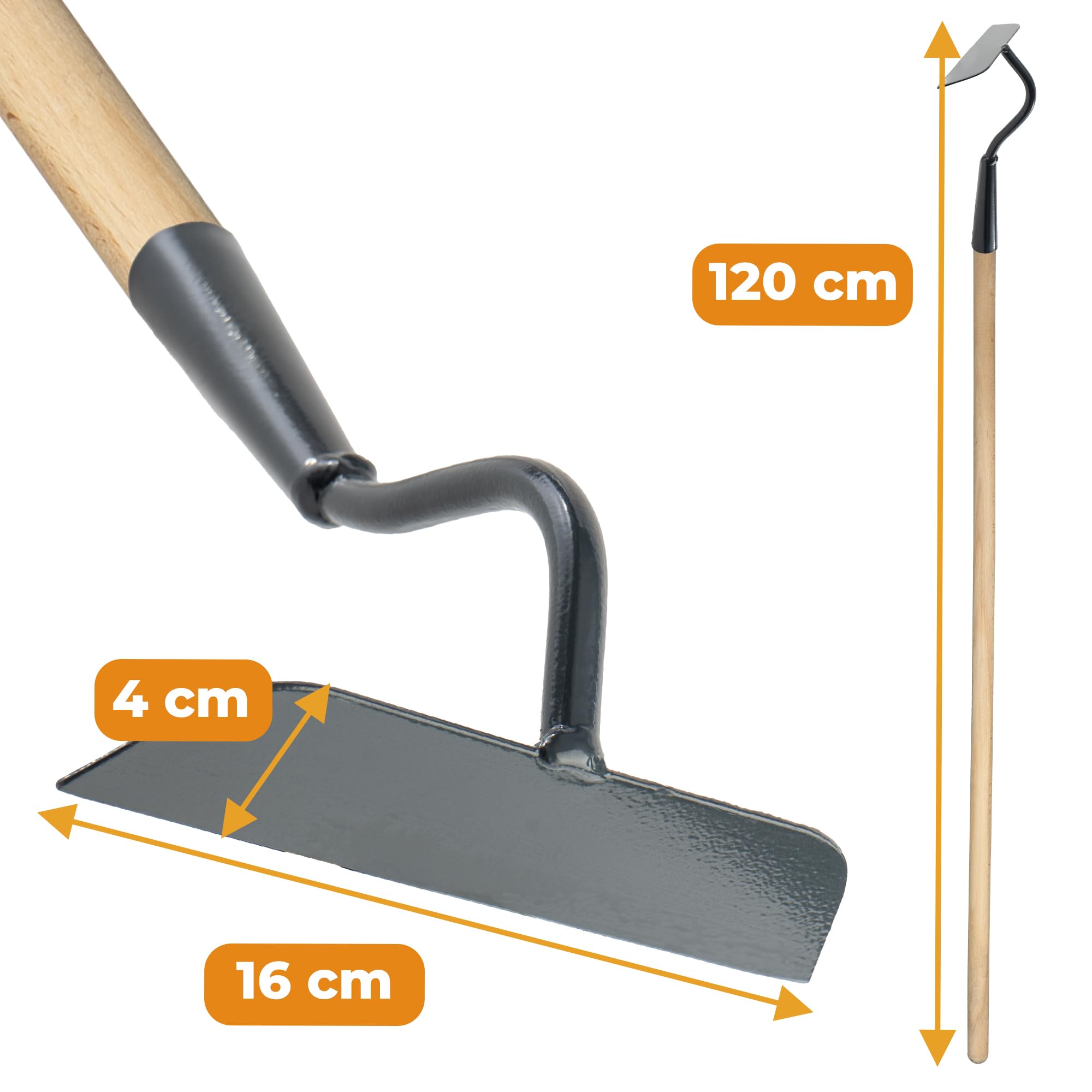 Motyka Metalowa z Trzonem, Haczka do Kopania Trapezowa 16x4 cm, Kuta Motyka do Spulchniania i Rozbijania Gleby, Kopaczka do Ogródka do Wyrywania Chwastów