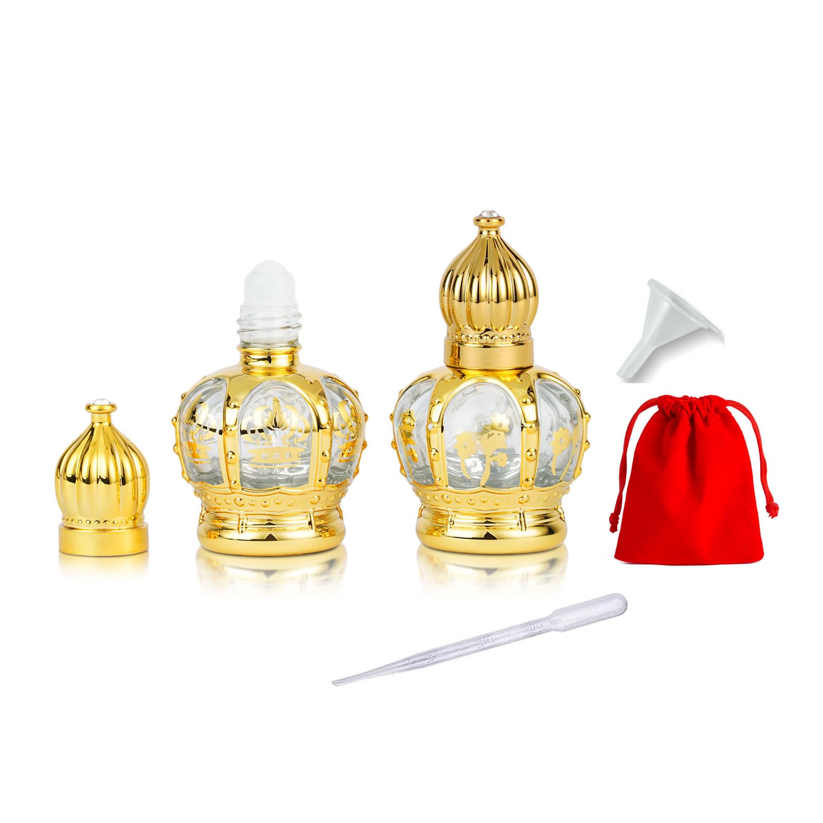 Jinxihuachen Mini Arabic Crystal Glass Roller Bottles 6ml Tiny Refillable Essential Oil Roll On Bottles Gold Empty Travel Perfume Sample Container