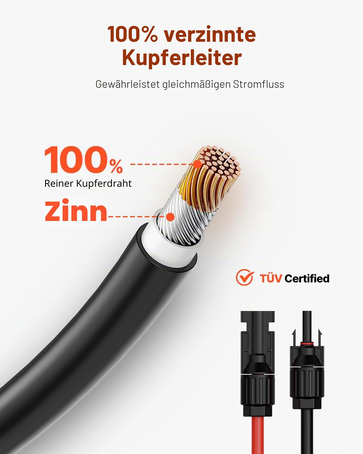 VEVOR Solarkabel 30,48 m, Verlängerungskabel 2er-Set, 10 AWG Kabel mit Wasserdichten Buchsen- & Steckeranschlüssen, PV-Kabel für Solarpanele zu Hause, auf Schiffen & in Wohnmobilen, Schwarz & Rot