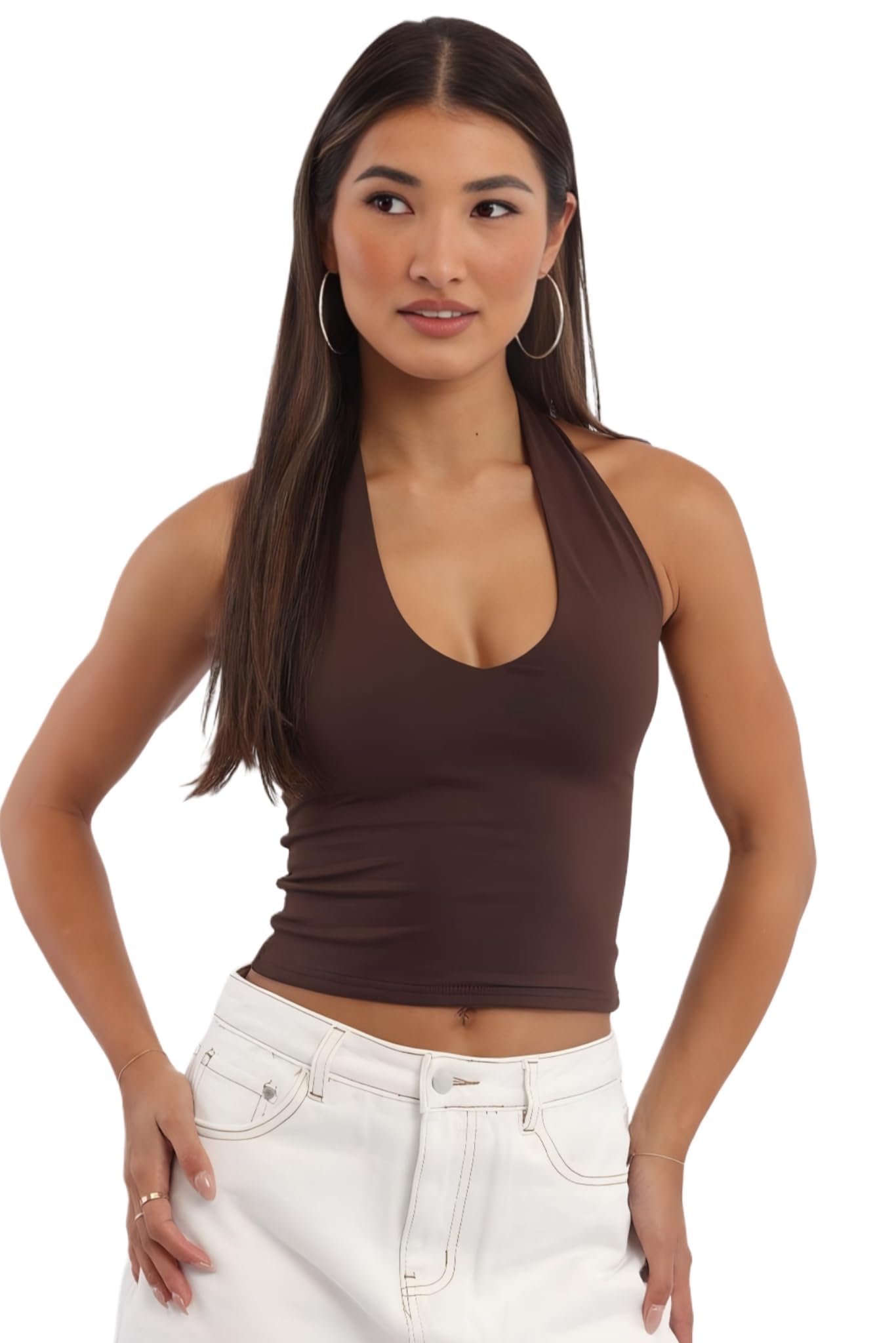 sightbomb Seamless Super Soft V Halter Neck Microfiber SOFTLINE Active WEAR/Casual WEAR Cuddle Spaghetti TOP for Women-picture-8