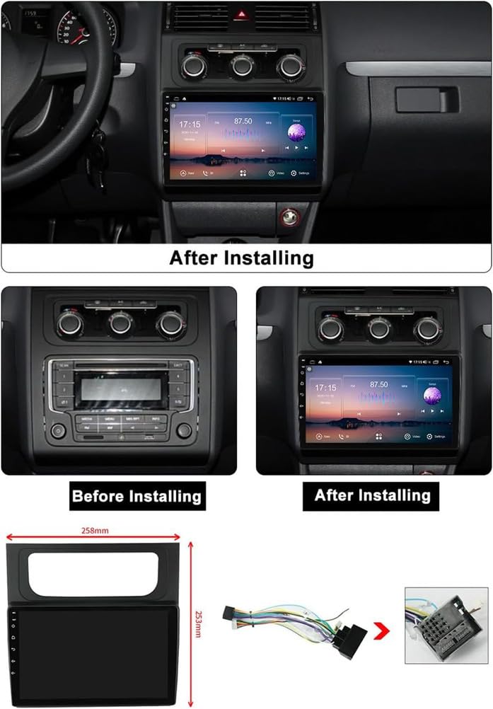 Autoradio per Volkswagen touran 2011-2015 con Wireless Carplay Android Auto 9 Pollici Android 12 Auto Radio con RDS/GPS/WiFi/Bluetooth/Radio FM/Telecamera di Retromarcia