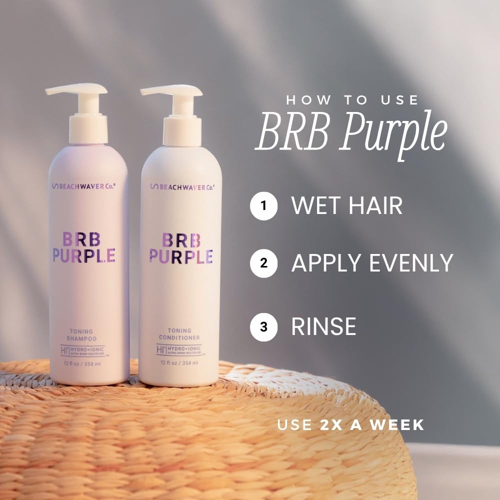 The Beachwaver Co. BRB Blonde Purple Conditioner - Full Size (12 Oz) | Anti-Brass Toning Conditioner w/HiX Vegan Bond Multipliers | Moisturizing, Sulfate-Free Formula for Blonde & Grey Hair