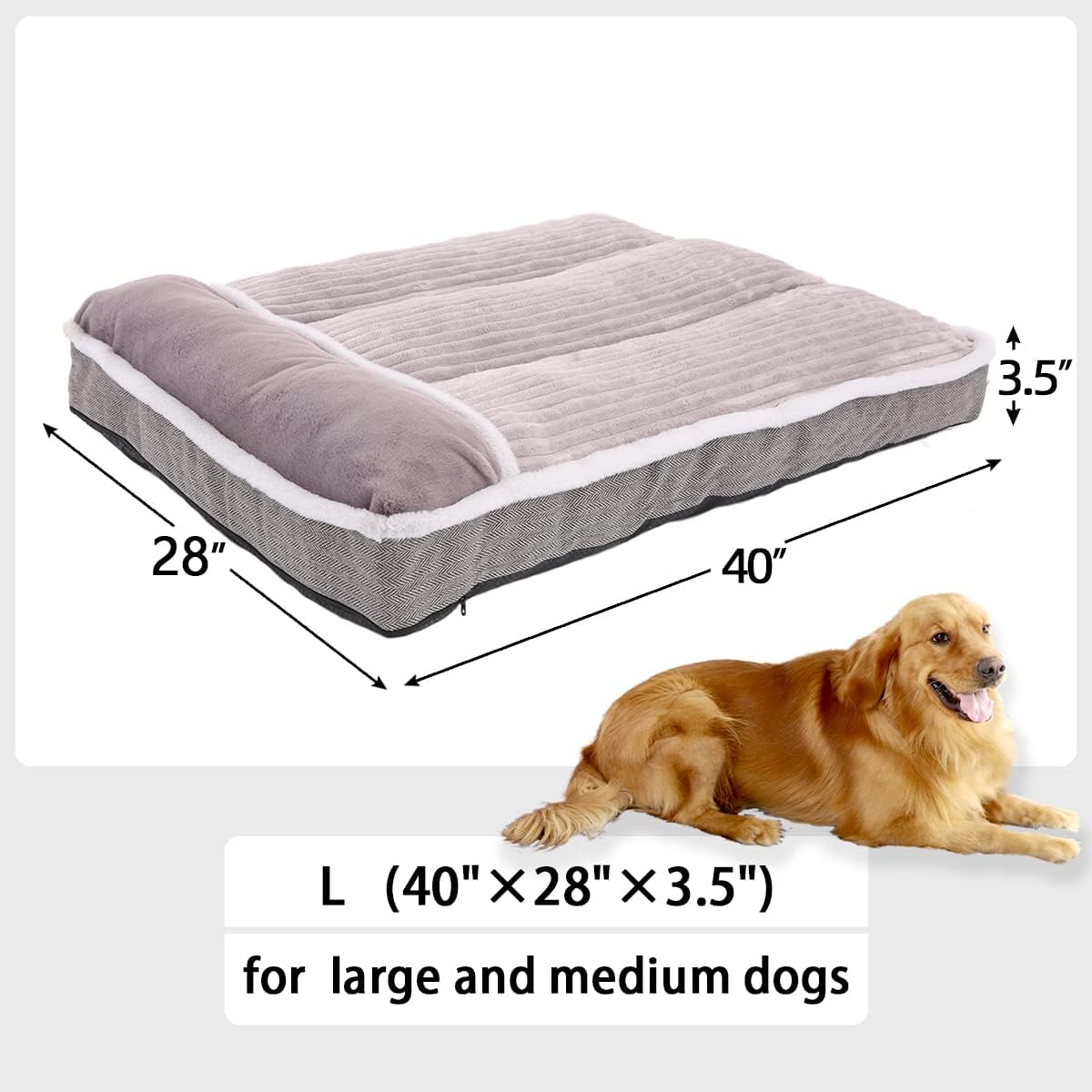 Large Gray Chew Resistant Dog Bed with Pillow