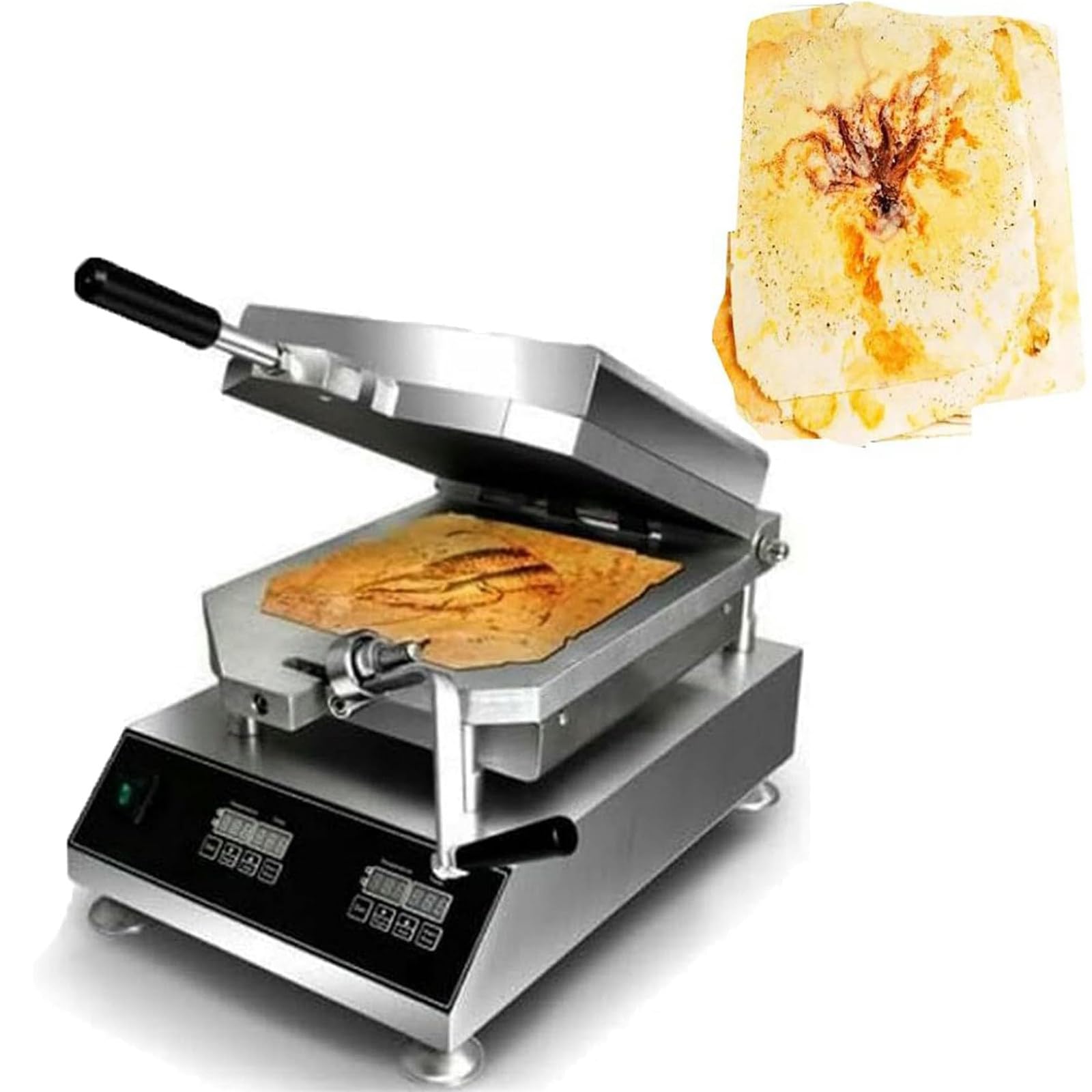 Macchina per Tako Senbei di Gamberi Macchina Automatica per Biscotti di Pesce da 2800W,Regolabile da 50 a 299°C,Macchina per crêpe per Uso Domestico E Commerciale