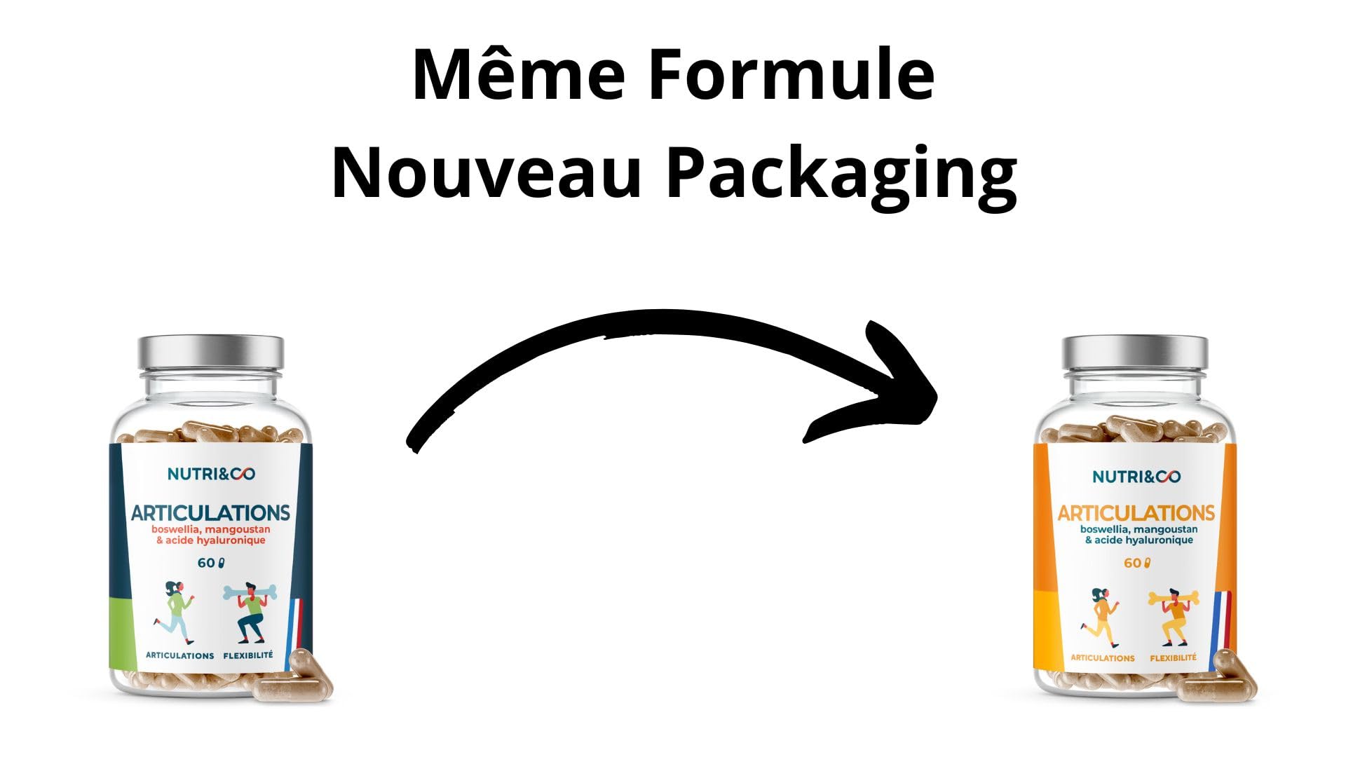 NUTRI & CO Formule Articulations 2en1 - Confort Articulaire & Protection Os, Cartilages - Acide Hyaluronique + Boswellia Serrata Bio-actif Mangoustan VitamineC - 60 gélules Vegan - Fabriqué en France