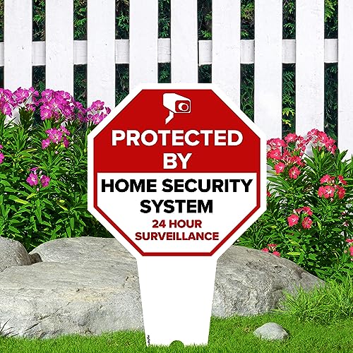 Image of Protected by Home Security System Sign, 9x17, Heavy Duty Integrated Ground Stakes, Indoor /Outdoor Use, Rust Free Aluminum Composite, Made in USA by My Sign center