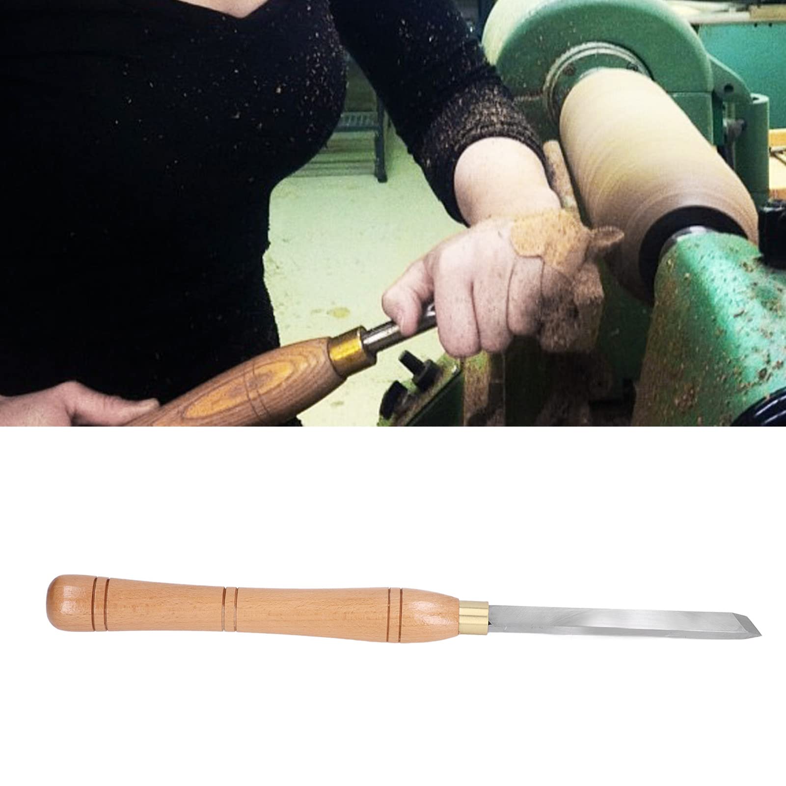 Gubia Sesgada para Torneado de Madera, Herramienta de Carpintería en Acero HSS con Mango de Haya, Cincel para Torno de Madera con Cubierta de Hoja