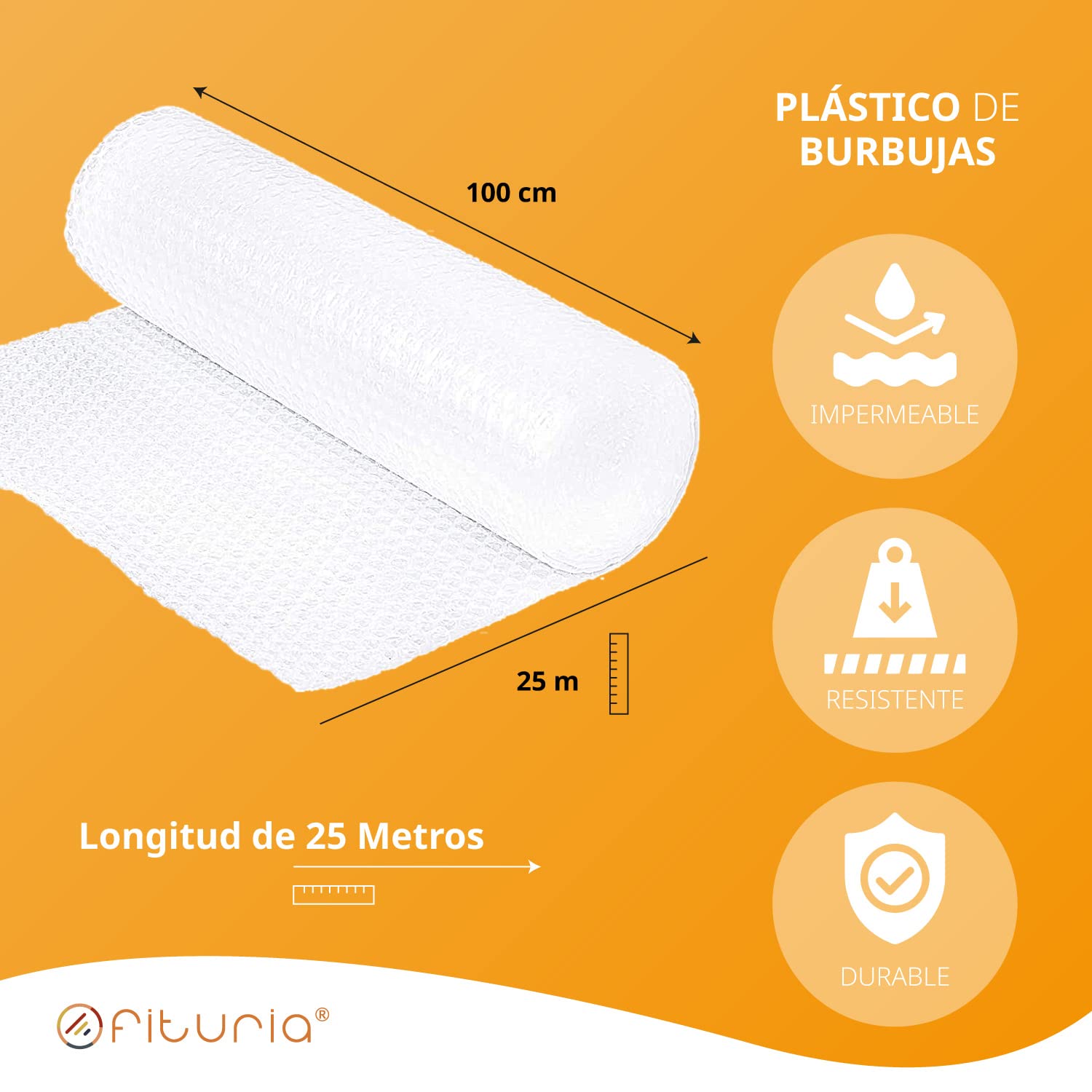 Rollo Burbujas Embalaje, Papel de Burbujas para Embalar, Plástico de Burbujas para Mudanzas, Embalajes y Cajas. Medida 100 cm x 25 m de longitud - Ofituria