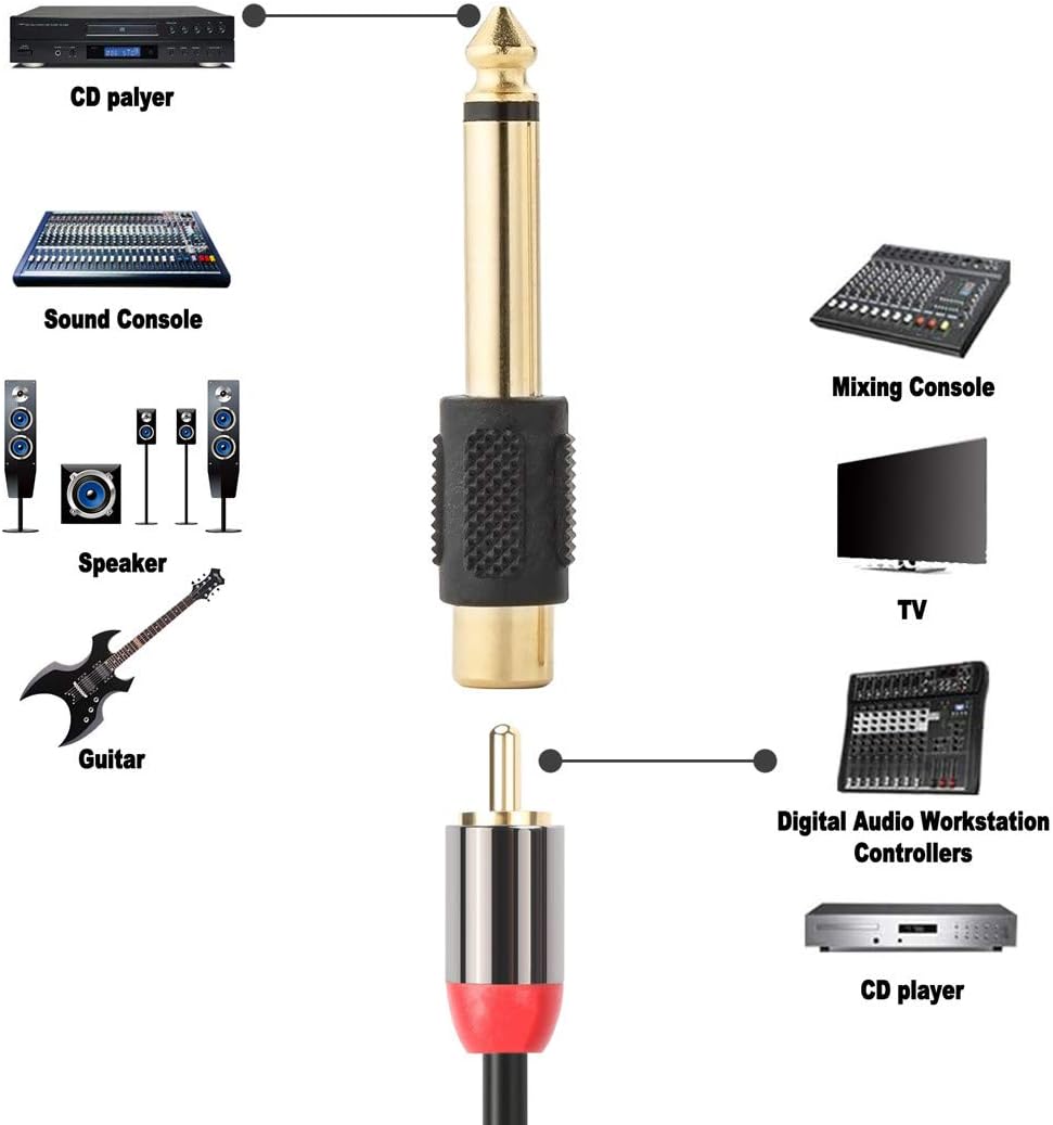 Discount 90% RCA to 1/4 Adapter, RCA Female to TS 6.35mm Mono Male Converter Audio Connector Plug Gold Plated RFAdapter for Mixer, Amp, Subwoofer (6-Pack)