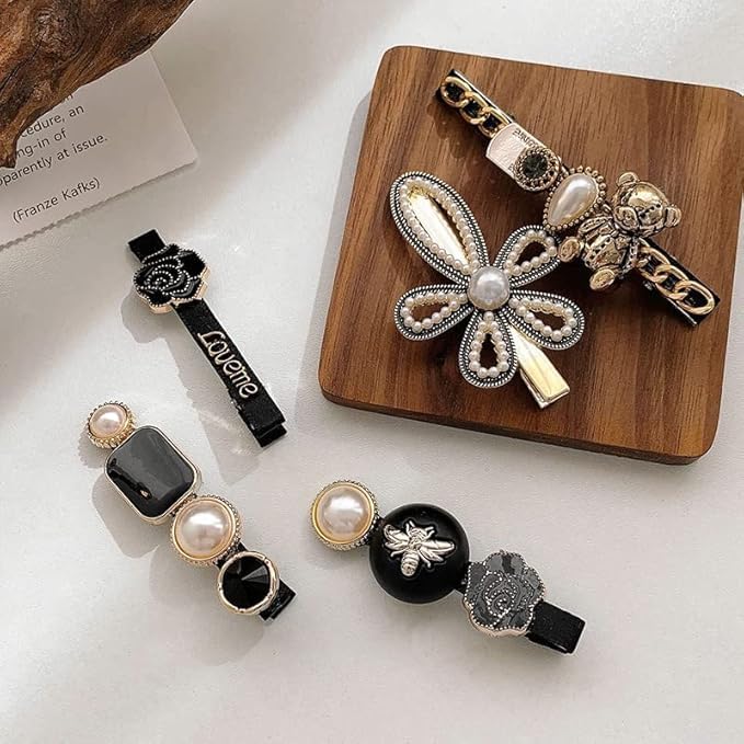MURTISIDDH Latest Korean Fancy Bling Pearl Hair Clips Lock Hair Clip Pin Mini Clutcher Hair Accessories Set For Women Girls Girlfriend Ladies Long Short Hair Elegant(BLCKS,5PCS)