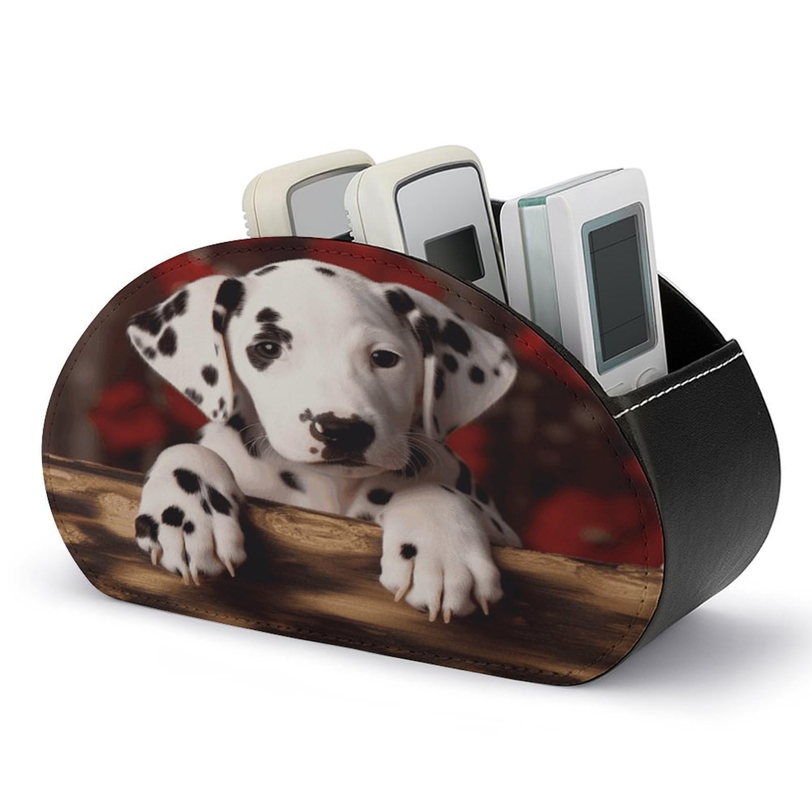 LZQPOEAS Dalmatian Puppy Remote Control Holder with 5 Compartments PU Leather Remote Organizer Box Caddy for Table Nightstand Remote Caddy Desktop Organizer Fits Media Controllers