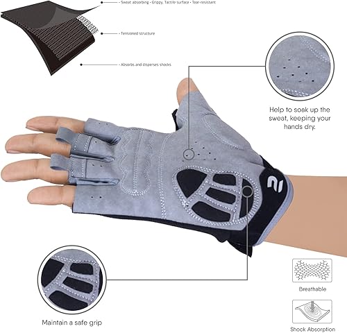 Miniatura 5 de SAWANS Guantes de ciclismo de medio dedo, guantes de ciclismo de montaña de carretera, antideslizantes, amortiguadores, acolchados, transpirables,