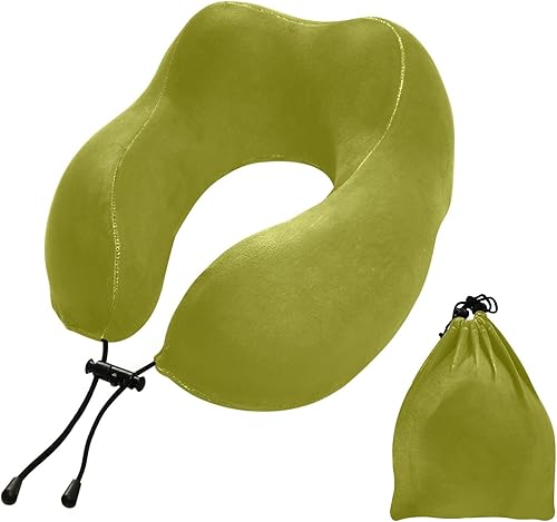 Almohada compacta del sueño del viaje de oliva, viaje de la almohada del cuello de la espuma de la memoria de la forma de U, almohada del cuello