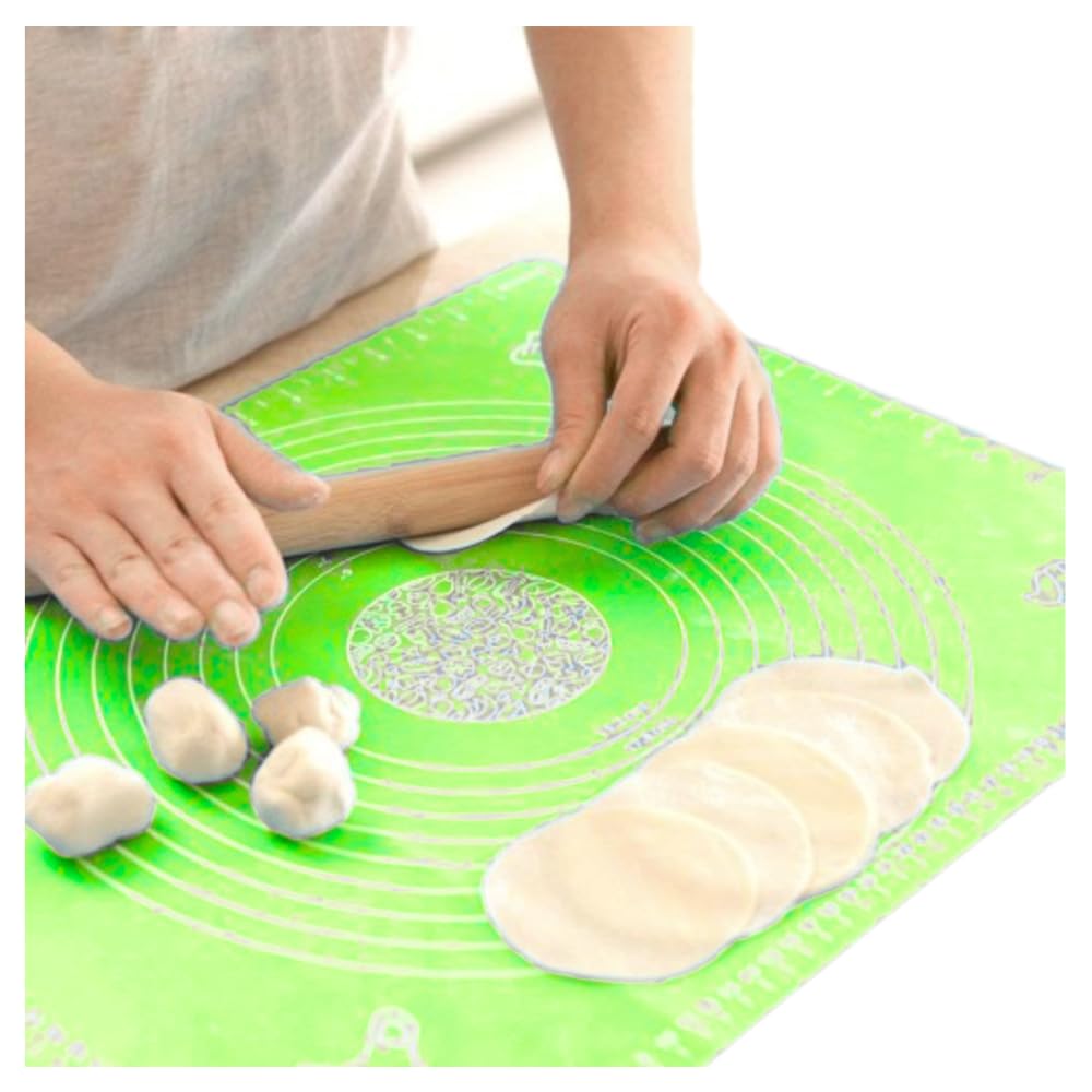 D-Search® Big Size Silicon Fondant Rolling Mat Silicone Baking Stretchable for Kitchen Roti Chapati Cake Pad Cooking Dough Atta Kneading BPA Free Material Multi Color 50 * 40 cm Pack of 1 (Green)
