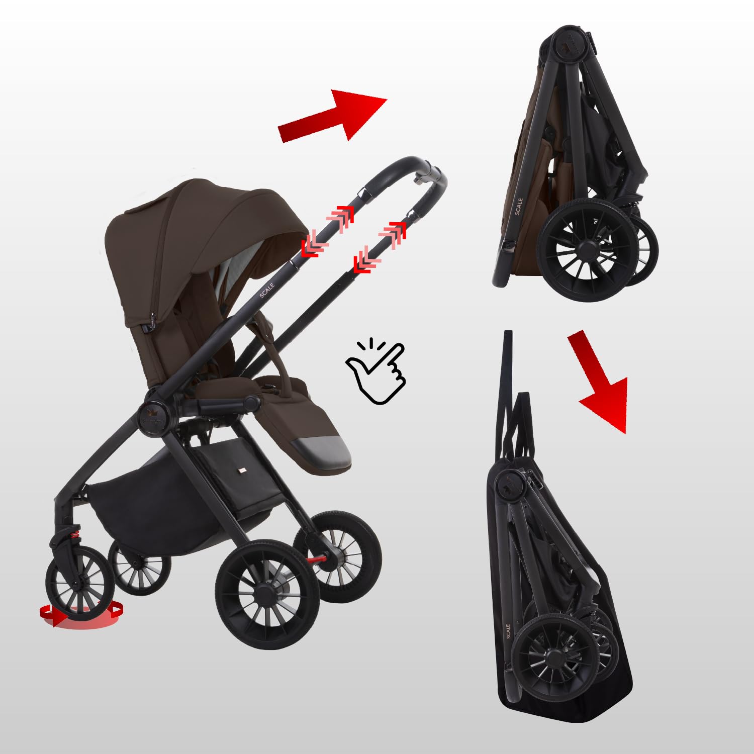 Babylux Passeggino Leggero da Viaggio SCALE, Funzione Reclinabile, Brownie | Passeggino Pieghevole, Manubrio Telescopico, Ripiegabile In Modo Compatto, Borsa Per Pannolini E Viaggio E Altri Accessori