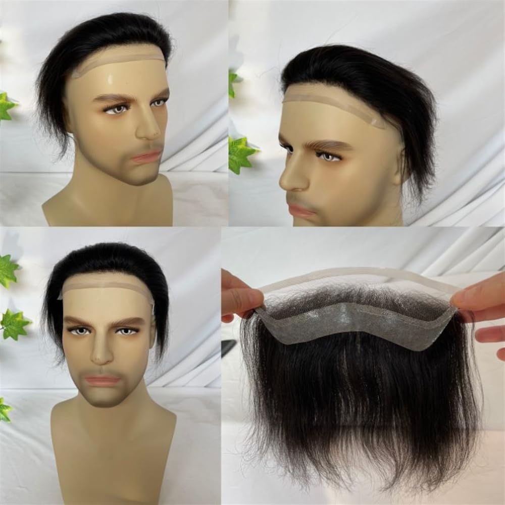 Peruka do włosów dla mężczyzn Peruka z przodu z włosami z linii włosów, europejski system włosów HD Invisible Lace Front Hairline French Lace V-Shape Peruka męska z ludzkich włosów Natural Black Syste
