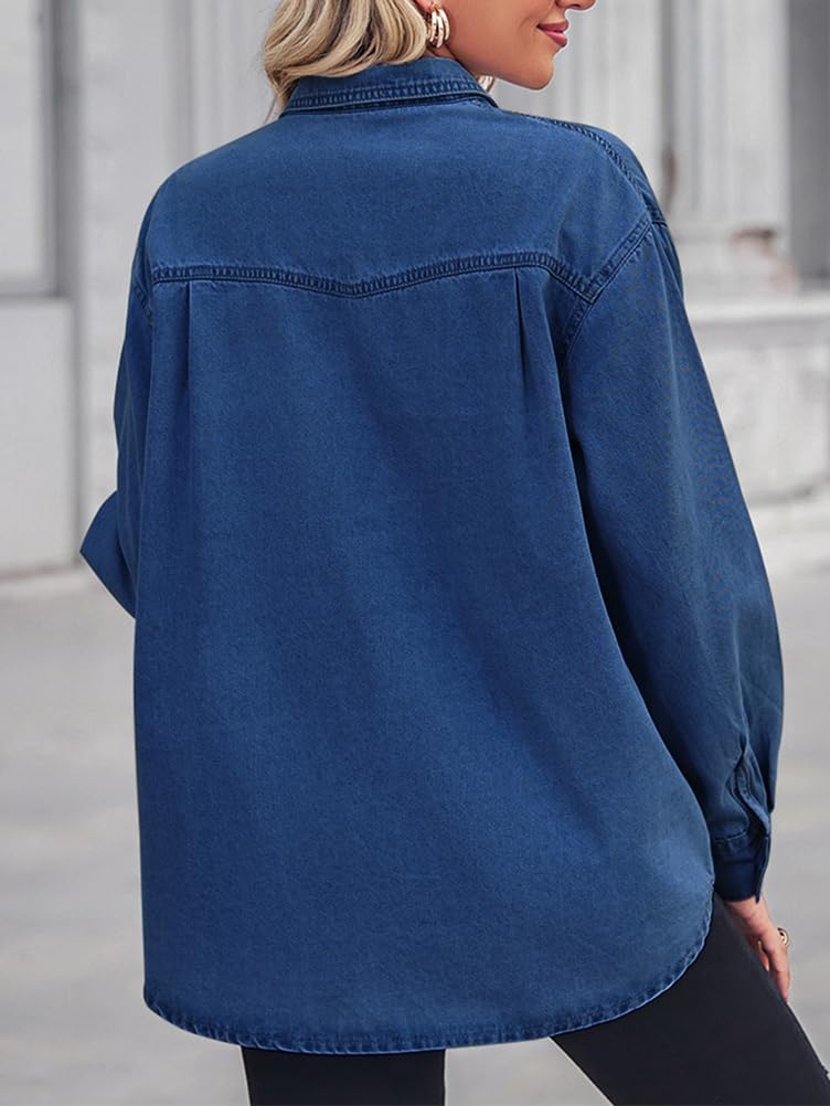 Chemise Jean Femme Manches Longues Blouson Veste Jeans Légèr avec Boutons Printemps Automne
