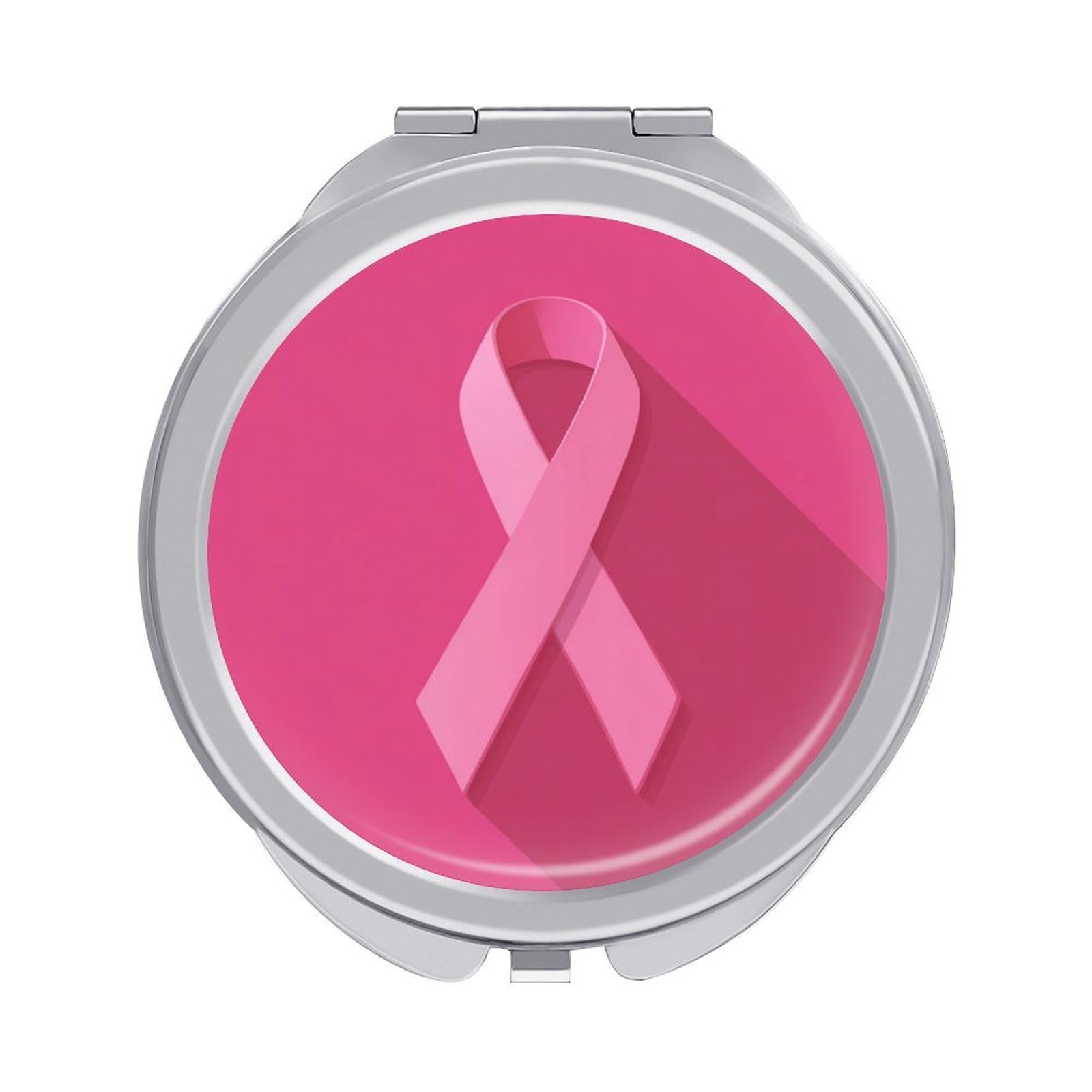 Jubonexis Pink Ribbon Simple Women Pocket Mirrors, Girls Small Portable Travel Makeup Mini Mirror