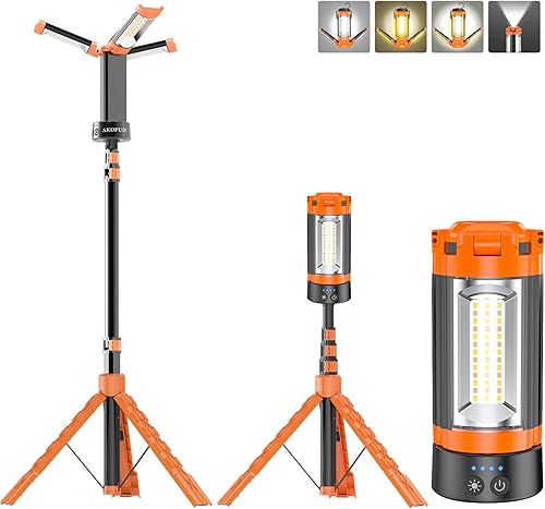 Luz de campamento de 12000 mAh con soporte, luz de trabajo recargable, luz de trabajo inalámbrica regulable de 10000 lúmenes con 3 cabezales de