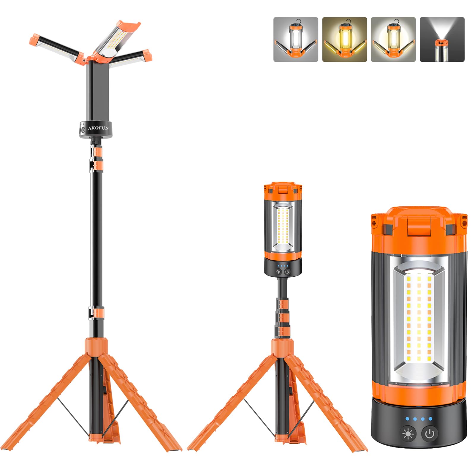 12000mAh Camping Light with Stand, Rechargeable Work Light, 10000 Lumen Dimmable Cordless Work Light with 3 LED Lamp Heads, Magnetic Emergency Flashlight with 79" Detachable Tripod