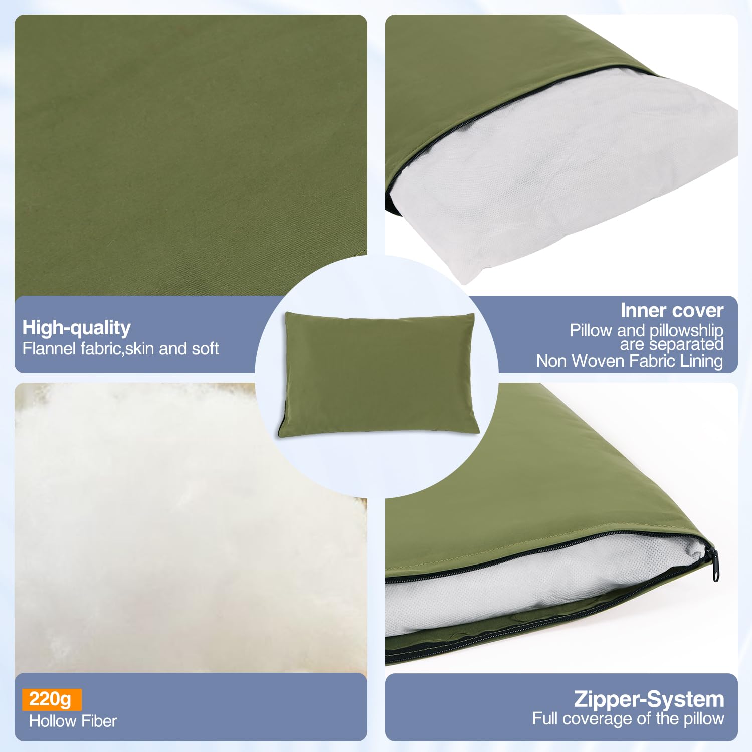 REDCAMP 30x40/50cm Camping Kopfkissen Komprimierbar, Campingkissen Weich Leicht, Reise Kissen Cover Pillow Outdoor, Kleines Kissen Blau Rot Grau Grün Mehrweg… (Armeegrün)