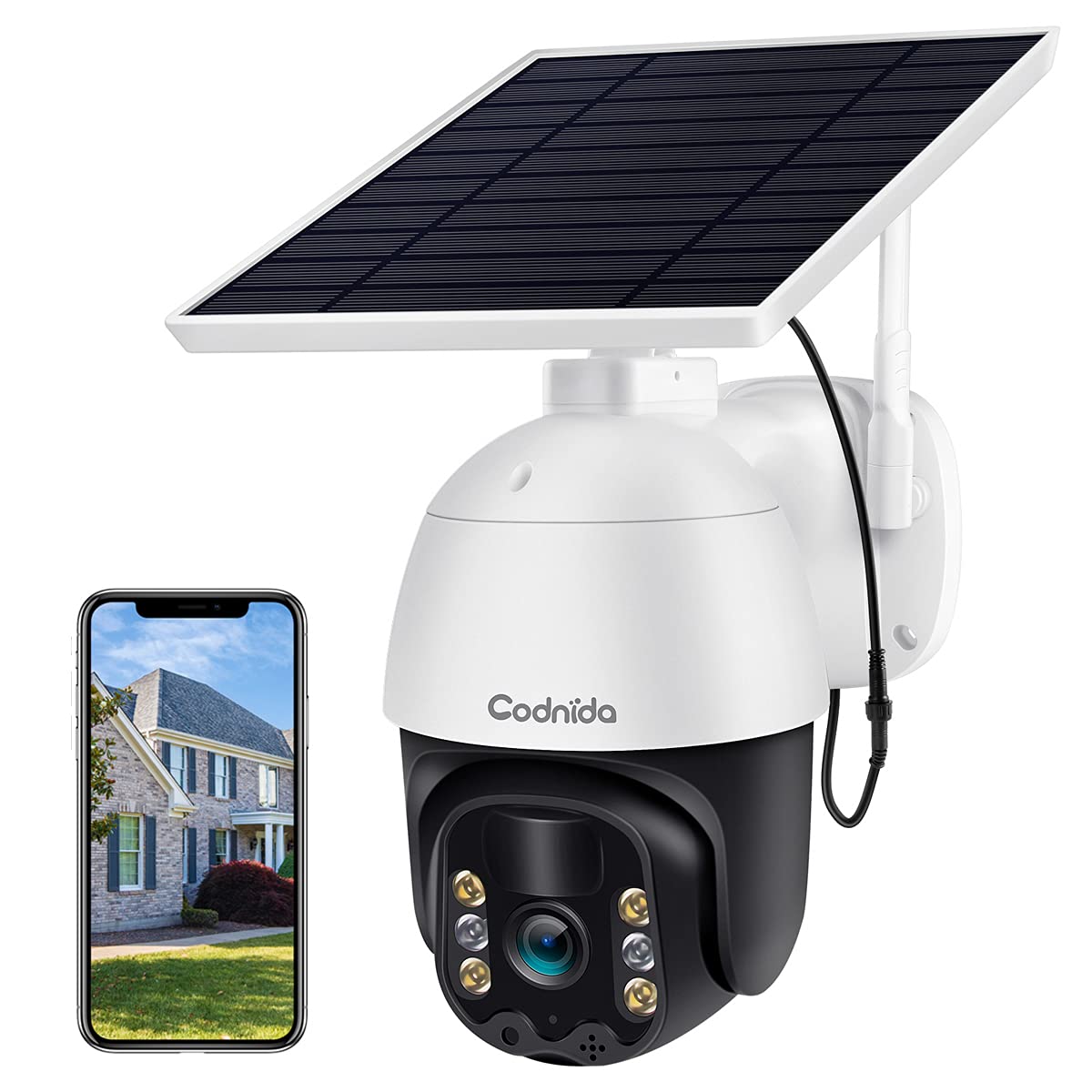Home Security Camera Outdoor, Wireless WiFi Pan Tilt Rechargeable Solar Battery Powered Camera 360° View, 1080P HD, Motion Detection, Color Night Vision, 2-Way Talk, Weatherproof, SD/Cloud