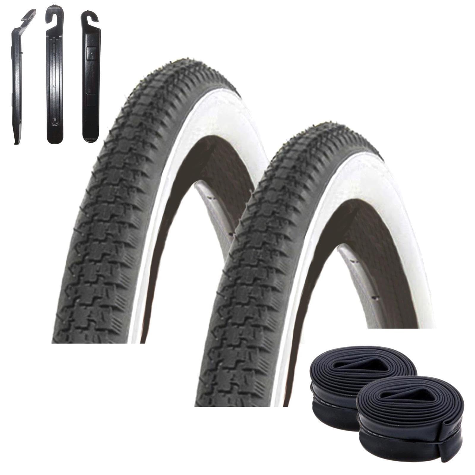 Angebot-Set / 2 x Kenda K-141 28" Fahrradreifen Fahrradmantel Schwarz/Weiß 40-635 (28 x 1 1/2) + 2 passende Schläuche AV inkl. 3 Reifenheber