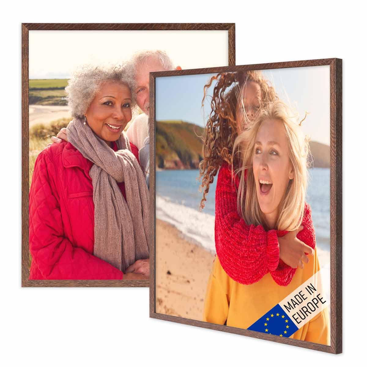 PHOTOLINI Marcos 40x50 cm madera roble oscuro, set de 2 marcos, cristal acrílico, para colgar, accesorios adicionales - para fotos y cuadros más queridos