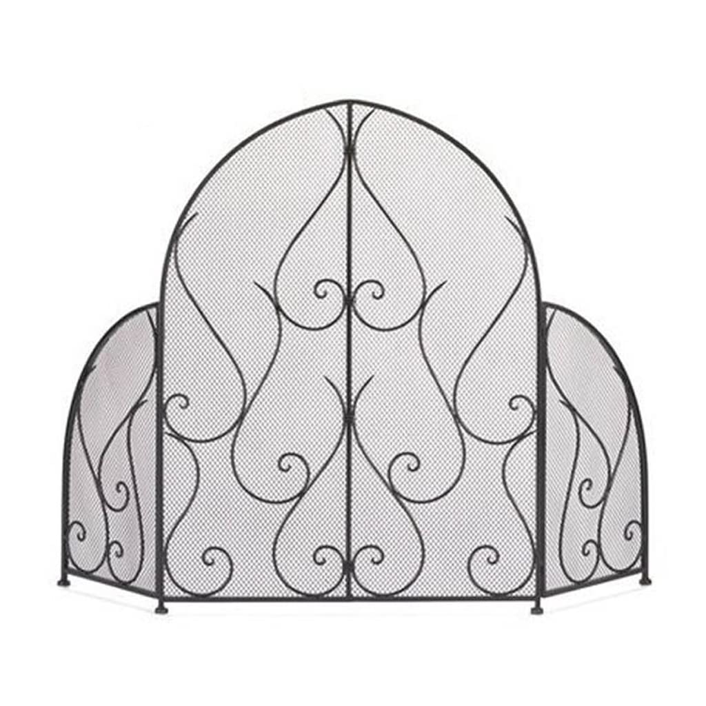 Schermi per Caminetti di Guardia Ferro battuto Tri-Fold Camino Separè con Net ignifugo casa Spark schermata del pannello decorazioni Guardrail Retro 33.4 pollici Accessori per Caminetti in Rete Decora