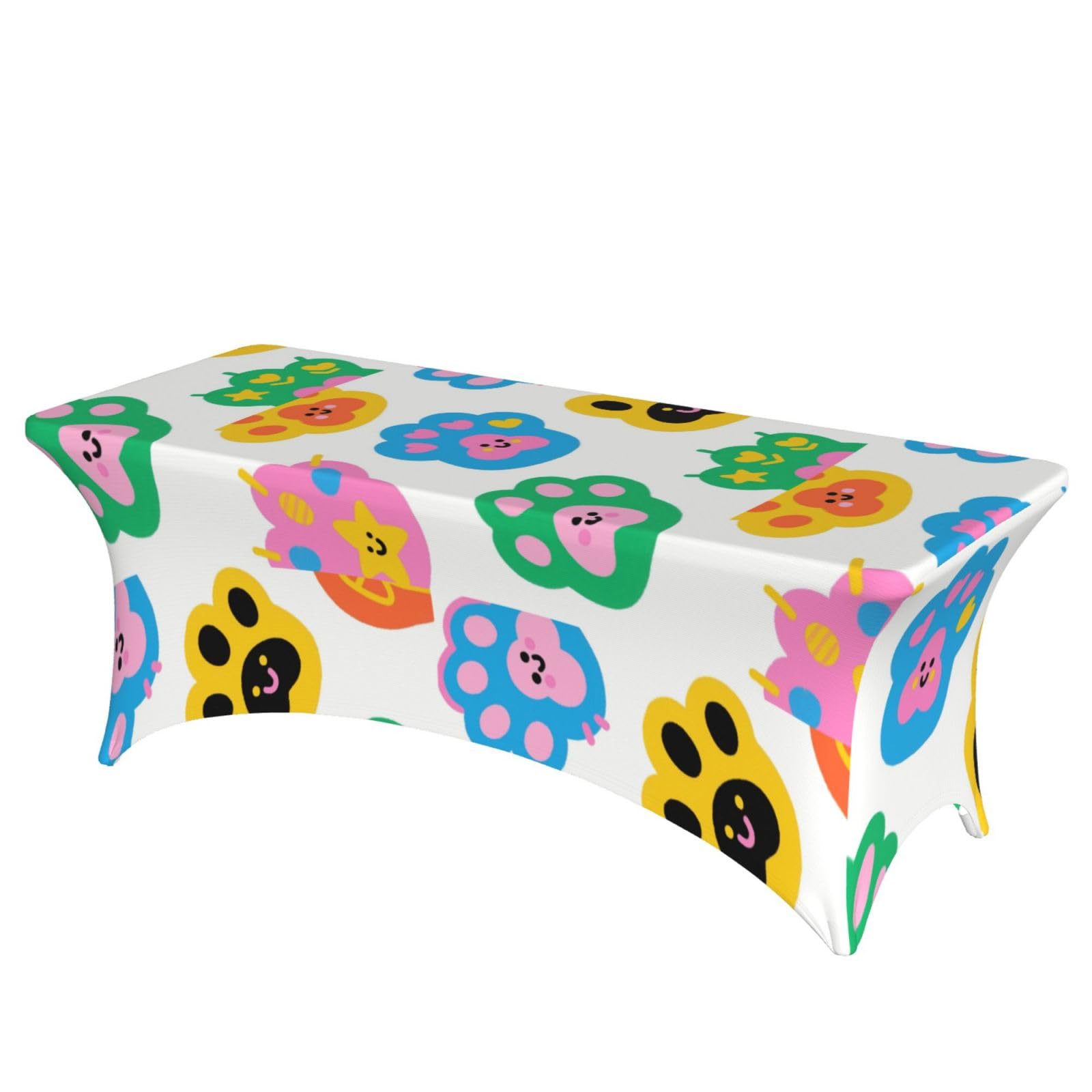 LMNGH Colorful Doodle Cute Paw Print Decorative Tablecloth Protector for Wedding, Banquet & Parties6FT Spandex Rectangle Tablecloths, Stretch Washable Table Cloth Wrinkle Free Patio Table Cover
