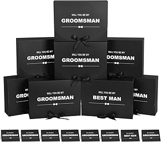 8Pack Groomsmen Proposal Box with Card (7 Groomsmen Boxes,1 Best Man Box) , 10.6Ã—7.9Ã—3.1 Inch Groomsmen Gift Box with Ribbon, Will You Be My Groomsman Box, Wedding Gift Box for Groomsmen Proposal Gift