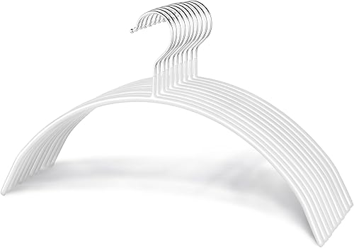 Zoe Deco Paquete de 10 perchas antideslizantes sin golpes de hombro con revestimiento de agarre, perchas de acero para suéteres, perchas para
